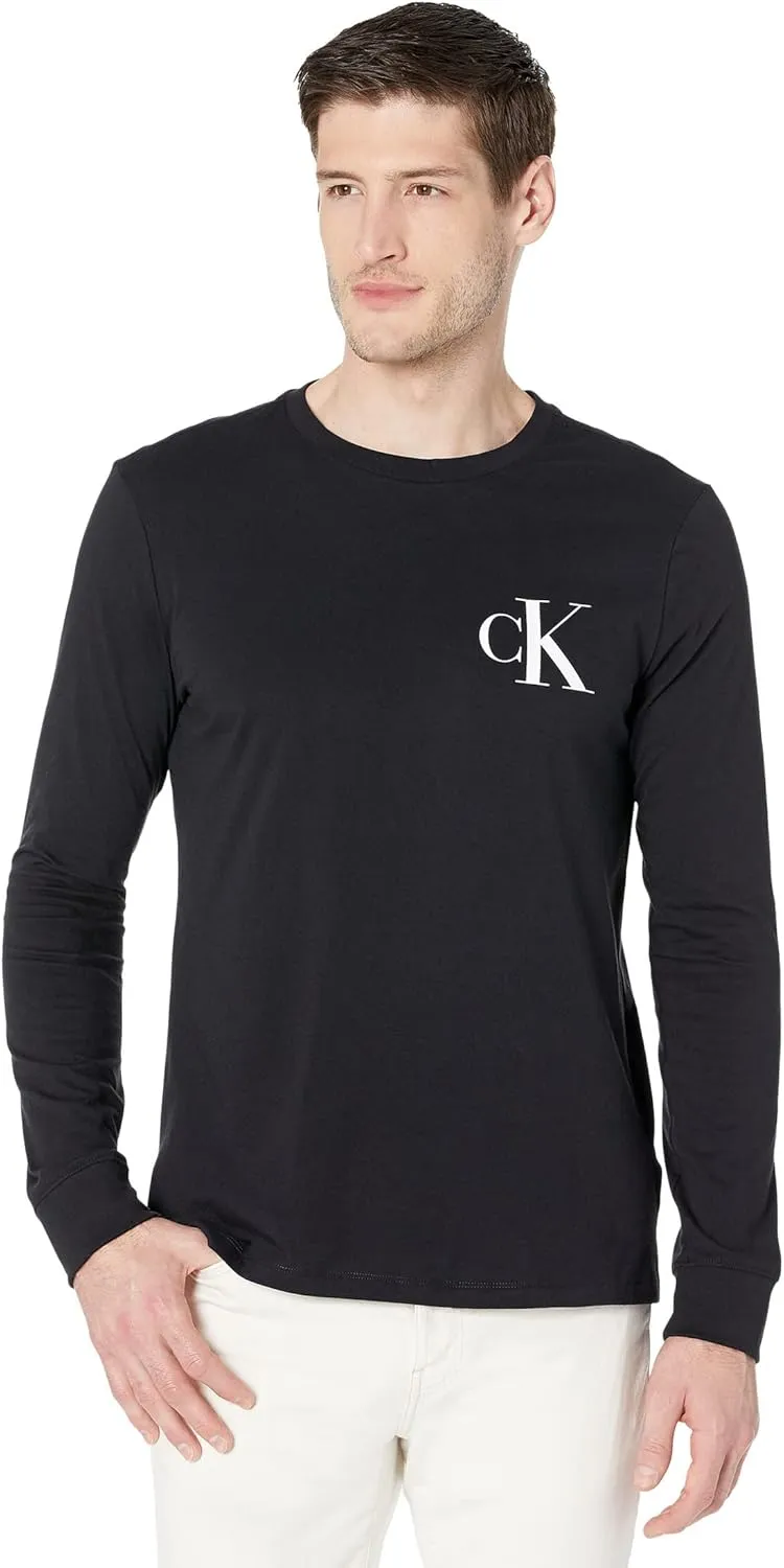 Calvin Klein Long Sleeve Monogram Crew Neck Tee Black Beauty LG