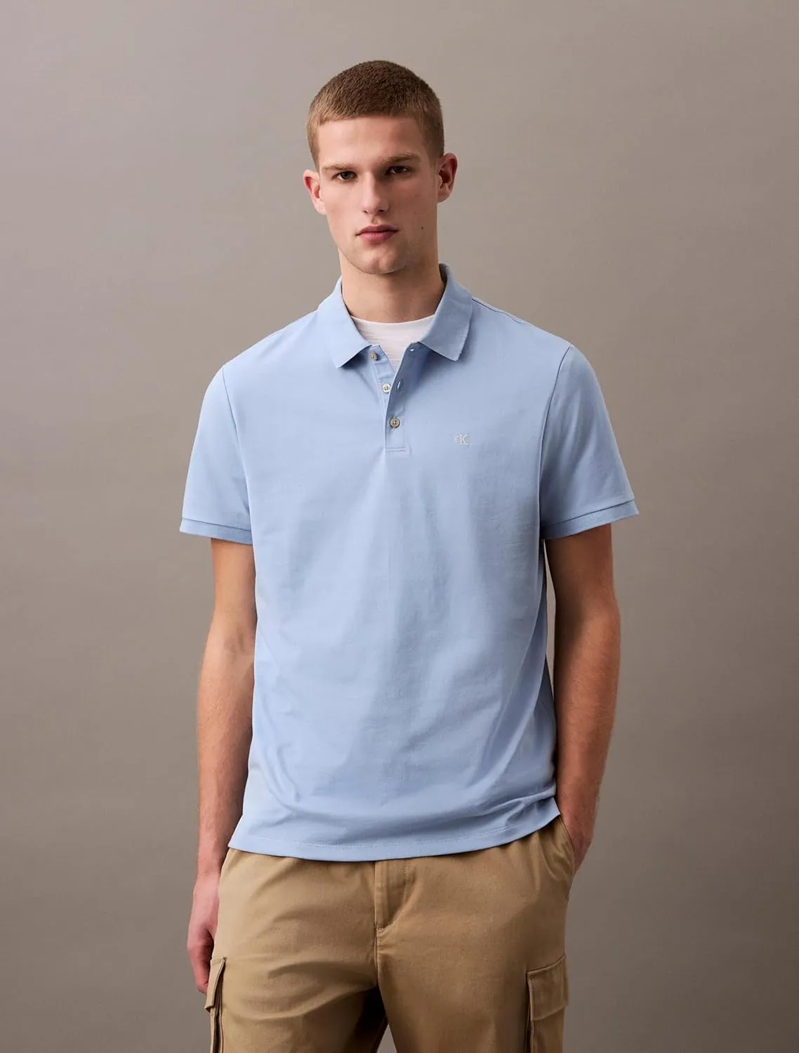 Calvin Klein Men's Smooth Cotton Monogram Logo Polo Shirt