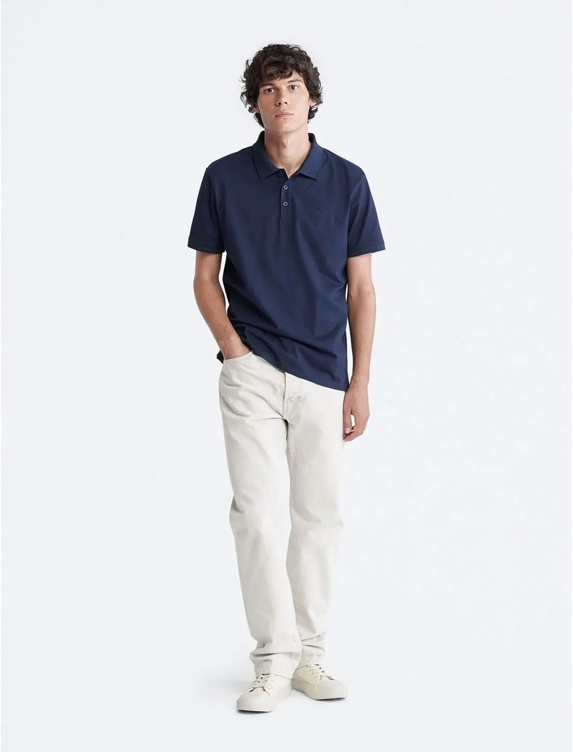 Calvin Klein Men's Smooth Cotton Monogram Logo Polo Shirt