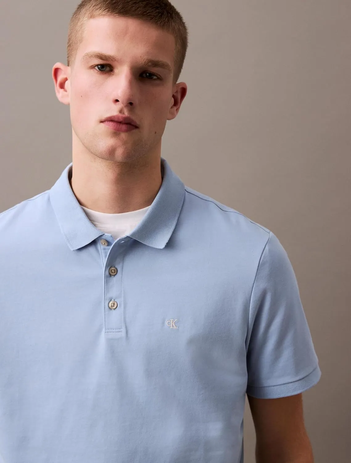 Calvin Klein Men's Smooth Cotton Monogram Logo Polo Shirt