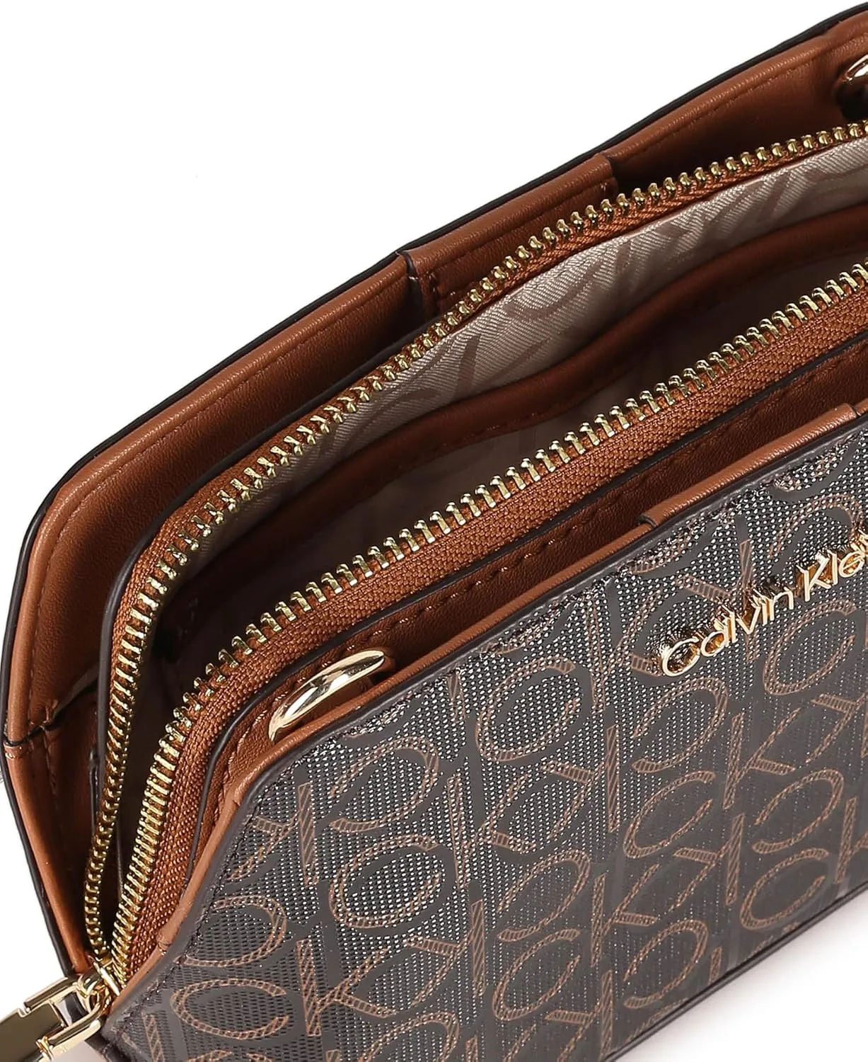 Calvin Klein Women's Hailey Signature Triple Compartment Chain Crossbody