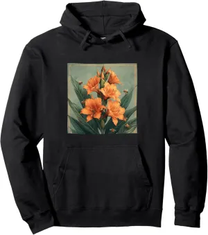 Canna Lily Flower Blooming With Bees Around Graphic Pullover Hoodie