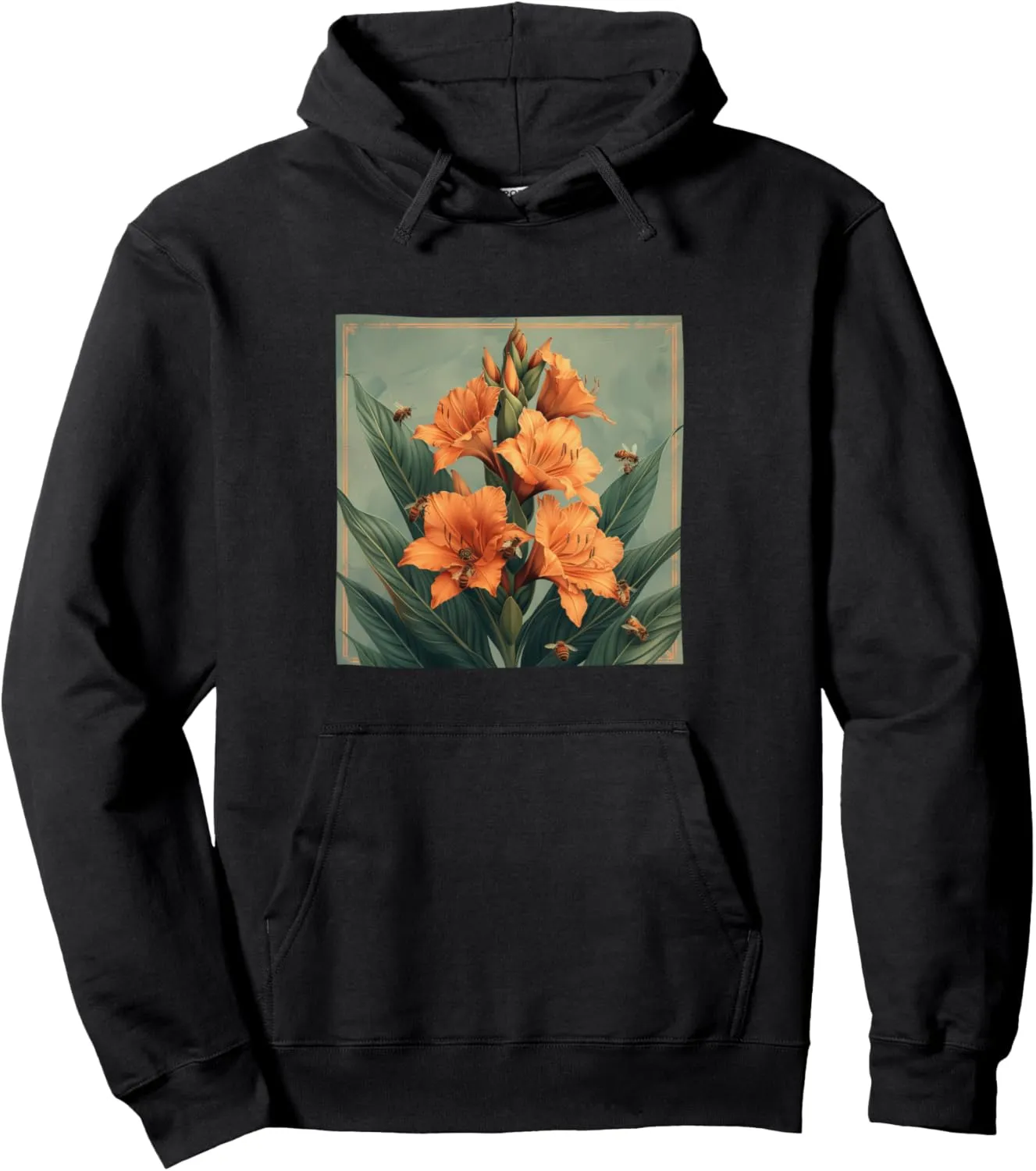 Canna Lily Flower Blooming With Bees Around Graphic Pullover Hoodie