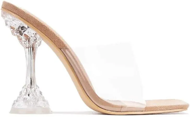 Cape Robbin Women's Peep Toe Clear Transparent Slip On Mules Heels-Ahmee