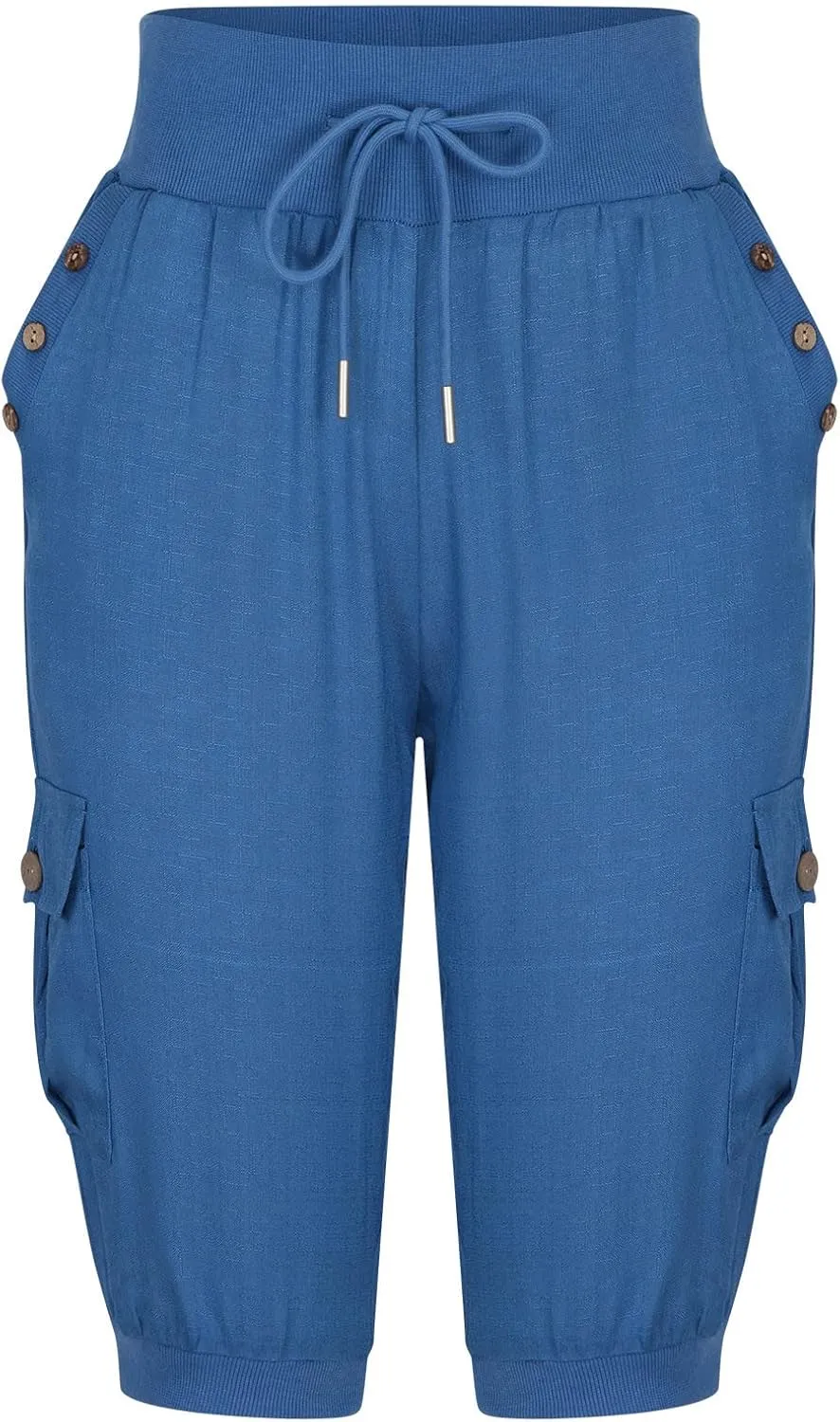 Capri Pants for Women High Waisted Cotton Linen Solid Color Trousers Elastic Sports Loose Flowy Pants with Pockets