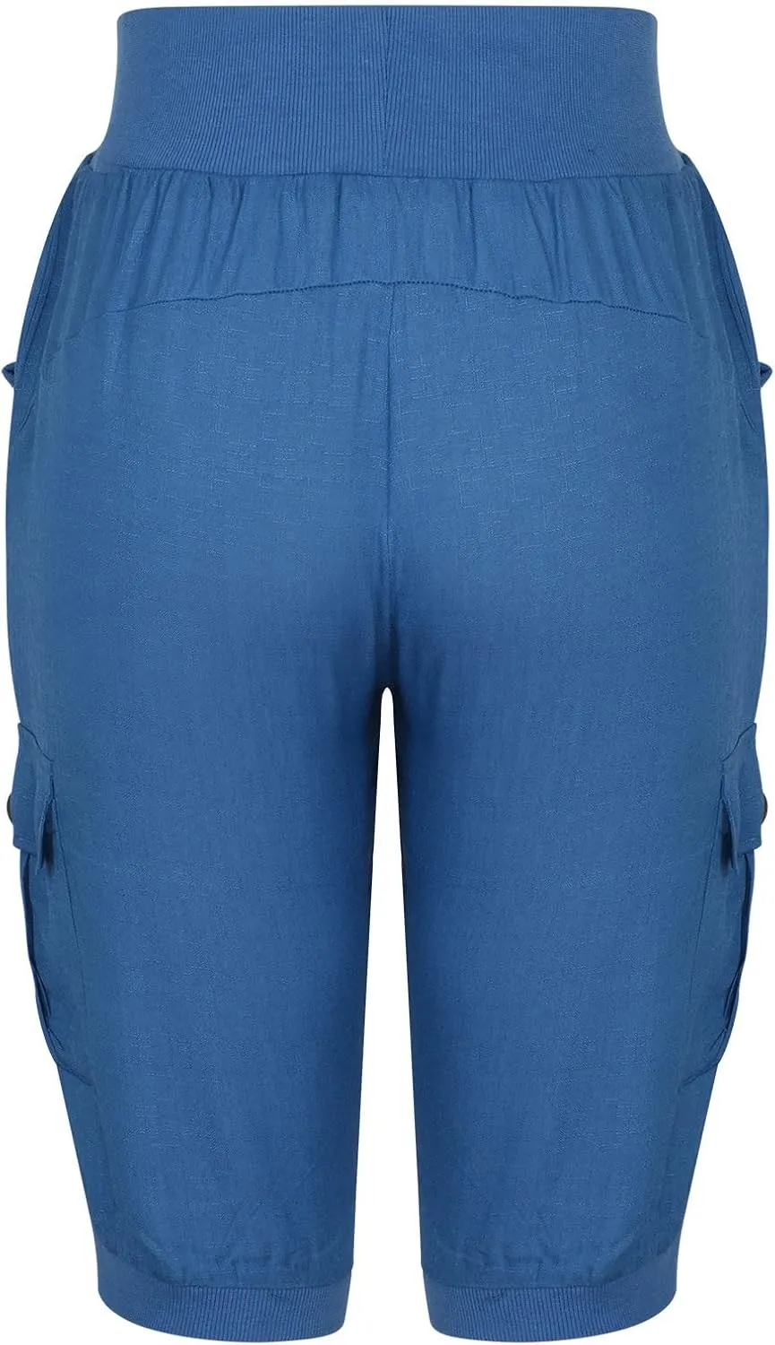 Capri Pants for Women High Waisted Cotton Linen Solid Color Trousers Elastic Sports Loose Flowy Pants with Pockets