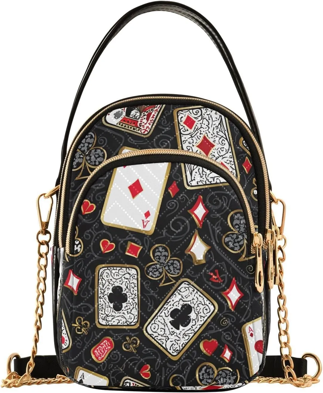 Card Clover Swirls Black Multi Pockets Crossbody Bags for Women Zip Cell Phone Purse Wallet Bag with Detachable Shoulder Strap Cross Body Handbag for Women Girls Trendy Gift Traveling Shopping