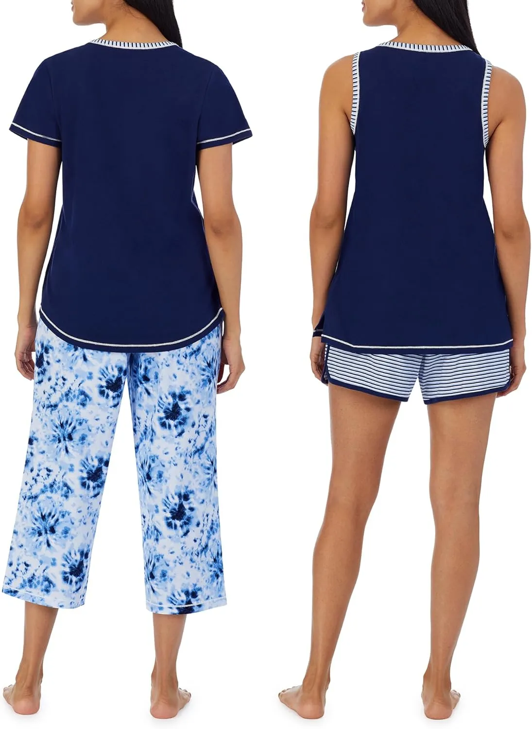 Carole Hochman Women's 4-Piece 100% Cotton Pajama Set – V-Neck T-Shirt, Tank, Capri Pants & Shorts with Drawstring & Pockets