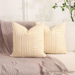 CARRIE HOME Mustard Yellow and Beige Farmhouse European Pillow Covers 24 x 24 Set of 2 Striped Patchwork Decorative Modern Pillows for Bedroom Couch and Sofa