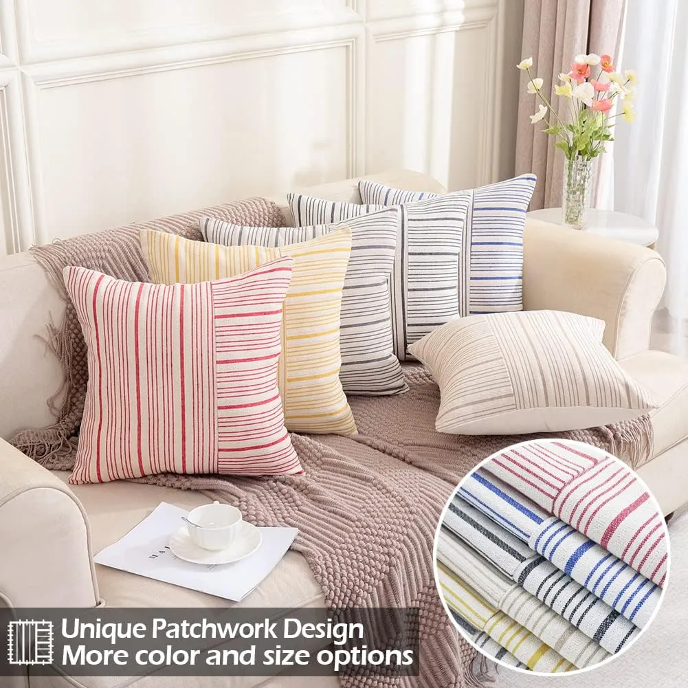 CARRIE HOME Mustard Yellow and Beige Farmhouse European Pillow Covers 24 x 24 Set of 2 Striped Patchwork Decorative Modern Pillows for Bedroom Couch and Sofa