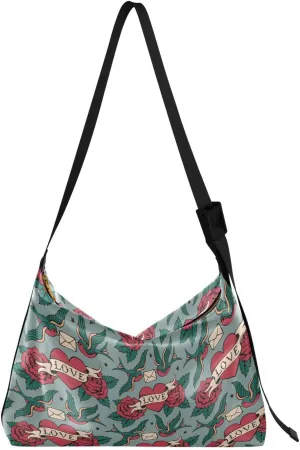 Casual Shoulder Bag Crossbody Swallow Love Rose Pattern Hobo Handbag Purses with Wide Shoulder Strap Trendy Large Messenger Bag Tote Bags for Women Men