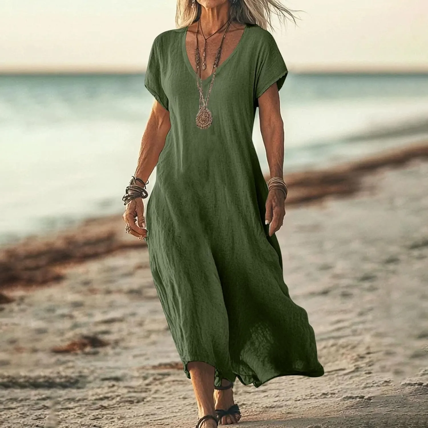 Casual Summer Dresses for Women Loose Comfy Short Sleeve Shirt Dress Trendy Boho Beach Sundress 2025 Fashion