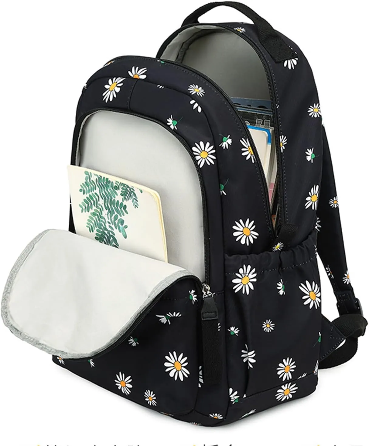 Cat Backpack for Girls School Cute Elementary School Backpacks Students Bookbag for Women (Black Flower)