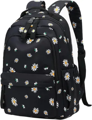 Cat Backpack for Girls School Cute Elementary School Backpacks Students Bookbag for Women (Black Flower)