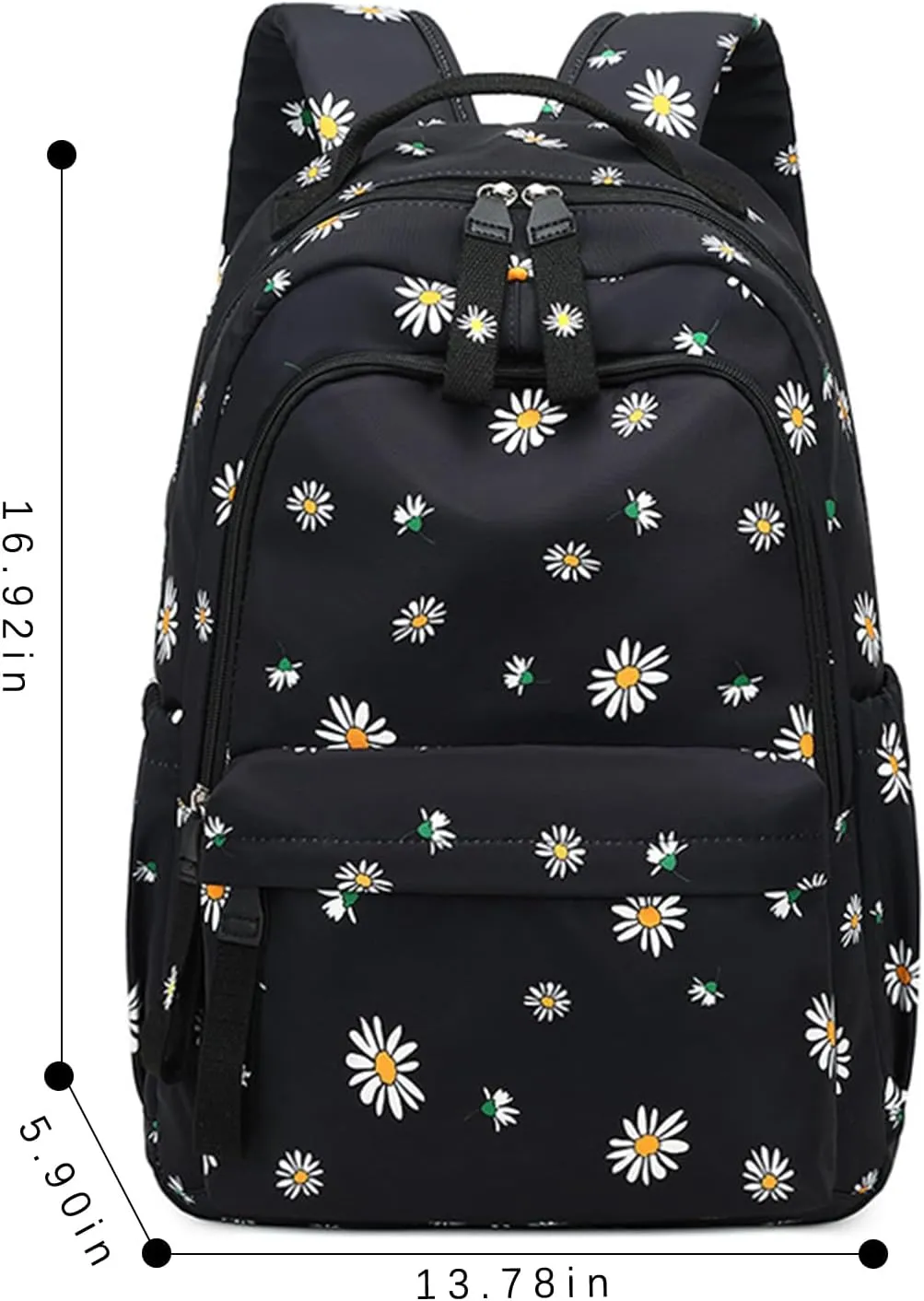 Cat Backpack for Girls School Cute Elementary School Backpacks Students Bookbag for Women (Black Flower)