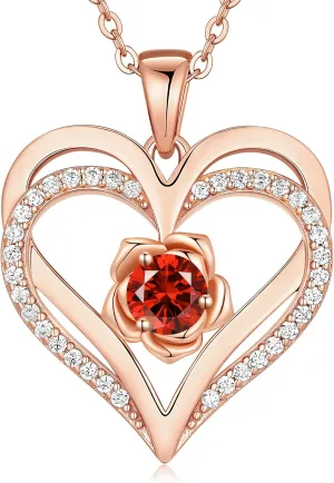 CDE Mothers Day Gifts for Mom, S925 Silver Rose Gold Heart Birthstone Necklaces for Women，Ideal Anniversary or Birthday Jewelry Gifts for Wife Girlfriend Her