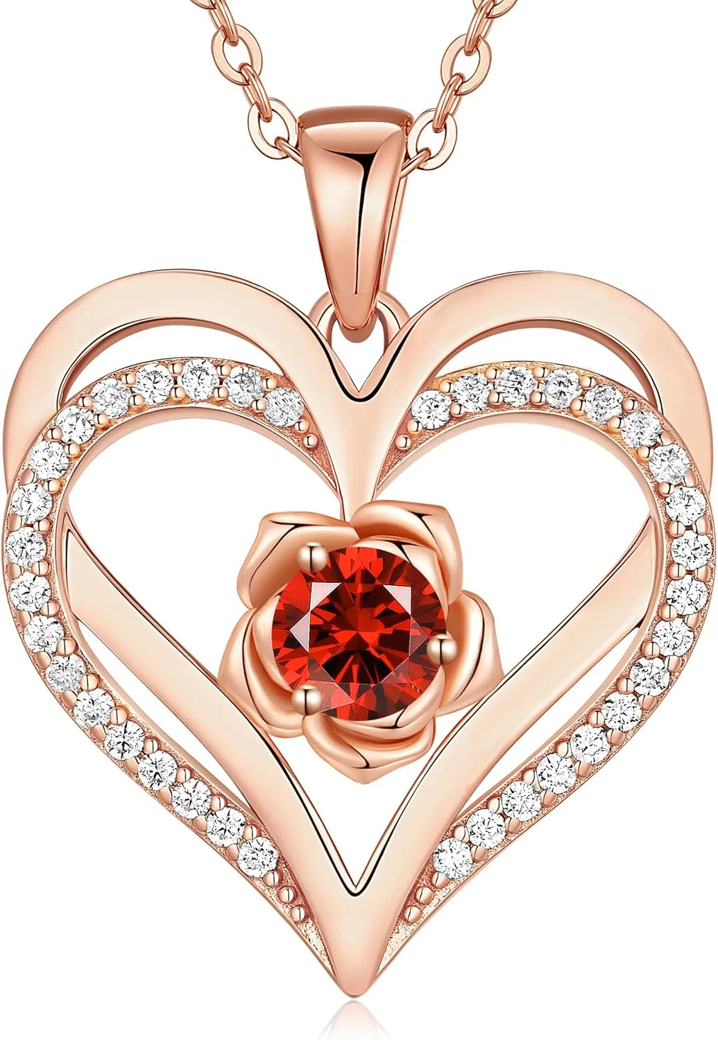 CDE Mothers Day Gifts for Mom, S925 Silver Rose Gold Heart Birthstone Necklaces for Women，Ideal Anniversary or Birthday Jewelry Gifts for Wife Girlfriend Her