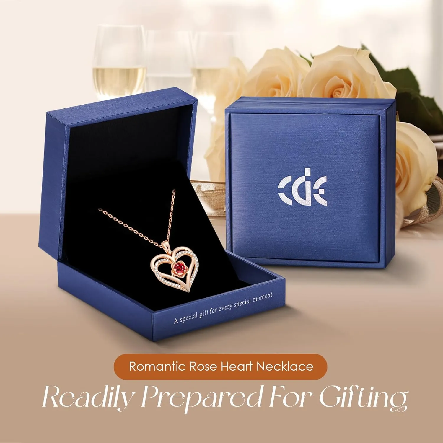 CDE Mothers Day Gifts for Mom, S925 Silver Rose Gold Heart Birthstone Necklaces for Women，Ideal Anniversary or Birthday Jewelry Gifts for Wife Girlfriend Her