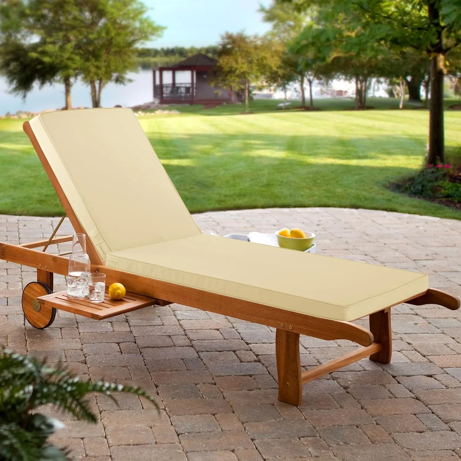 Chaise Lounge Cushion for Outdoor Furniture, Waterproof Fade and Tear Resistant Lounge Deck Chair Cushions for Patio Lawn Pool Resort Hotel, 80x26x3 Inch, Beige