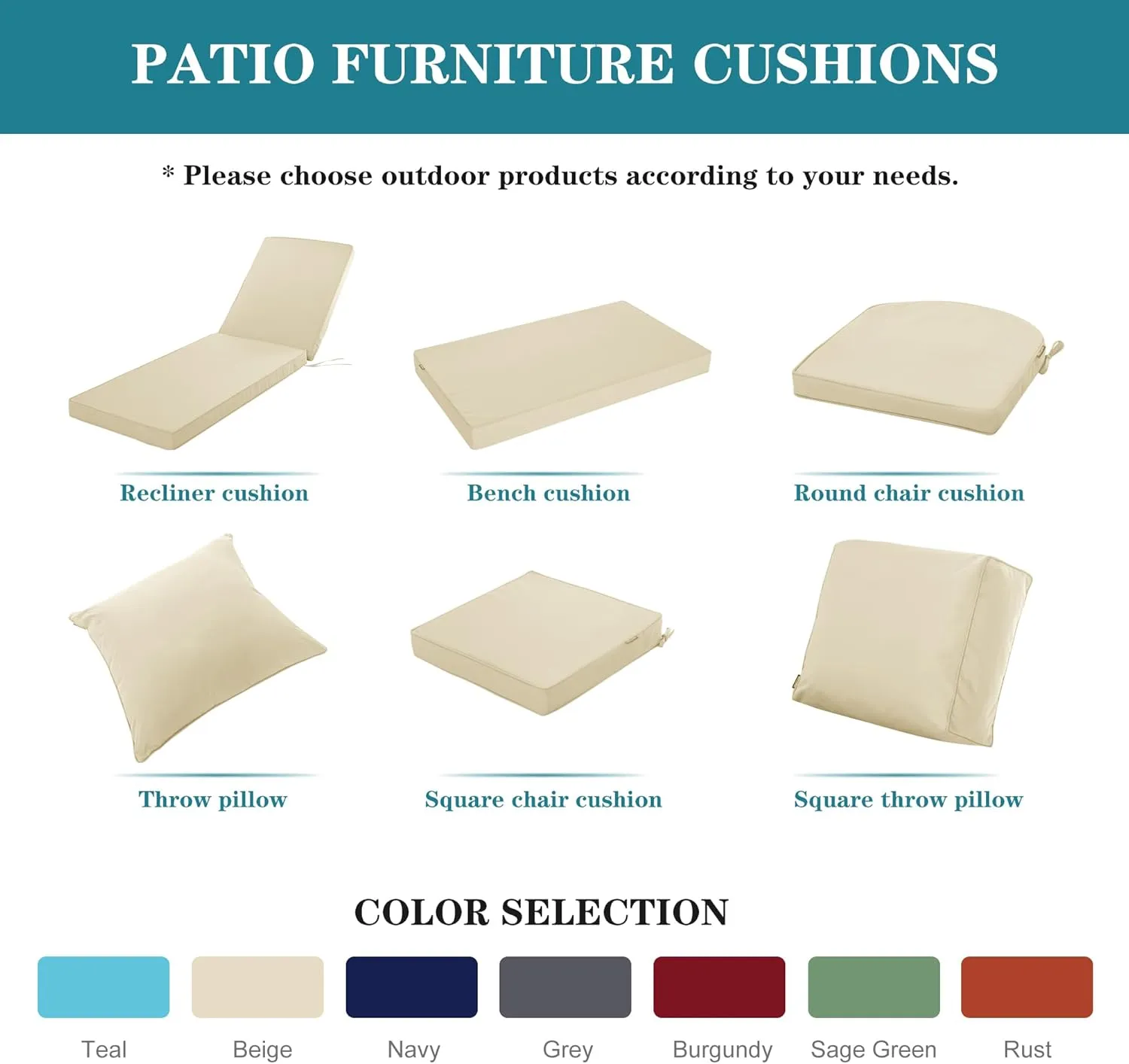 Chaise Lounge Cushion for Outdoor Furniture, Waterproof Fade and Tear Resistant Lounge Deck Chair Cushions for Patio Lawn Pool Resort Hotel, 80x26x3 Inch, Beige