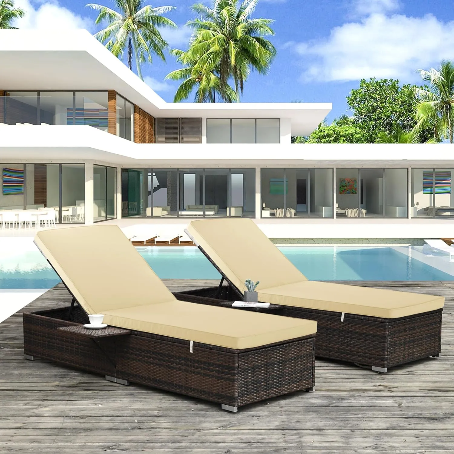 Chaise Lounge Cushion for Outdoor Furniture, Waterproof Fade and Tear Resistant Lounge Deck Chair Cushions for Patio Lawn Pool Resort Hotel, 80x26x3 Inch, Beige
