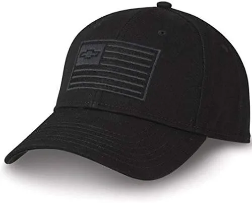 Chevrolet USA Flag Ghost Hat Embroidered Chevy Bowtie Black Patriotic Baseball Cap