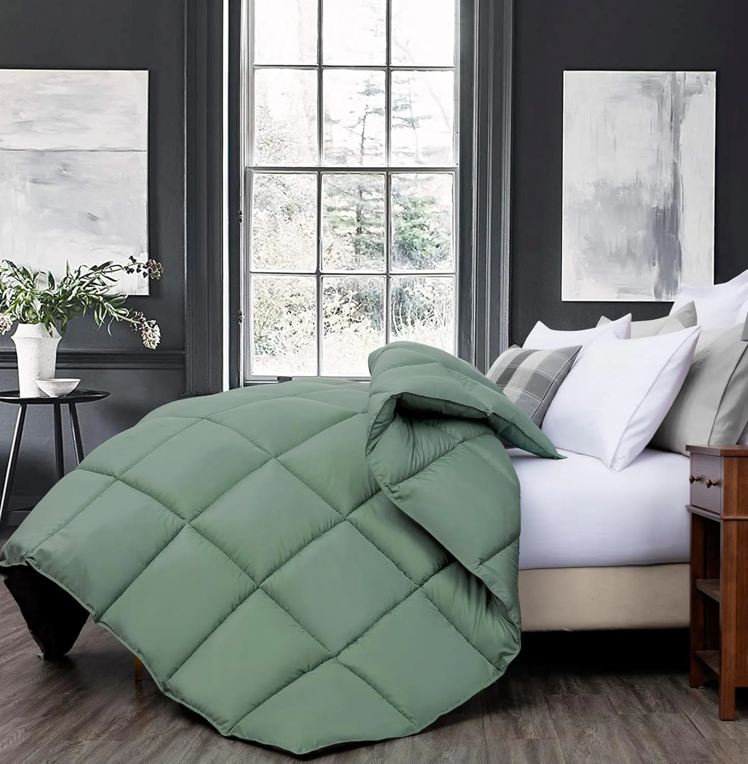 Chezmoi Collection All Season King Size Down Alternative Comforter - Plush Microfiber Fill - Box Stitch Quilted - Duvet Insert with Corner Tabs (Cal King/King, Sage Green)