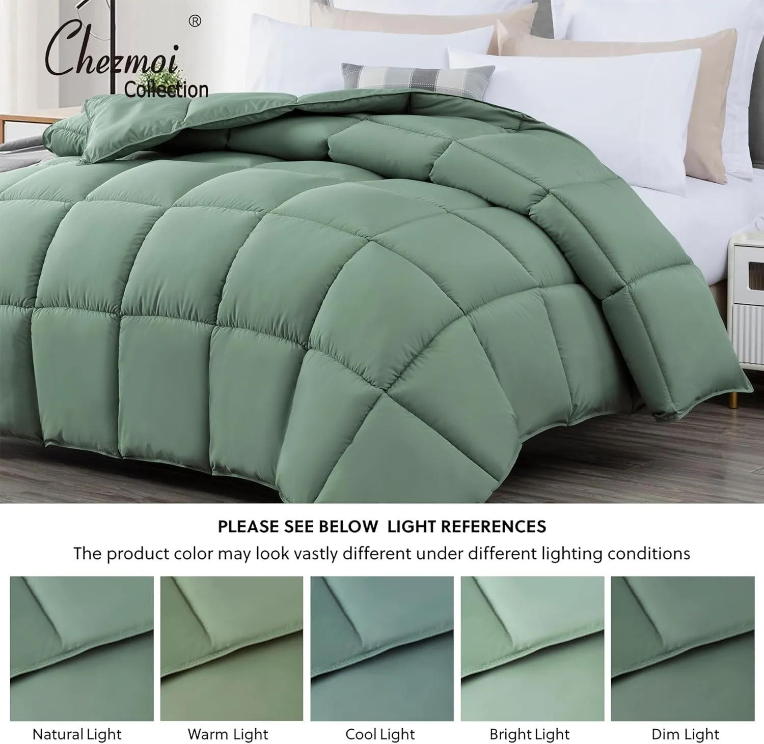 Chezmoi Collection All Season King Size Down Alternative Comforter - Plush Microfiber Fill - Box Stitch Quilted - Duvet Insert with Corner Tabs (Cal King/King, Sage Green)