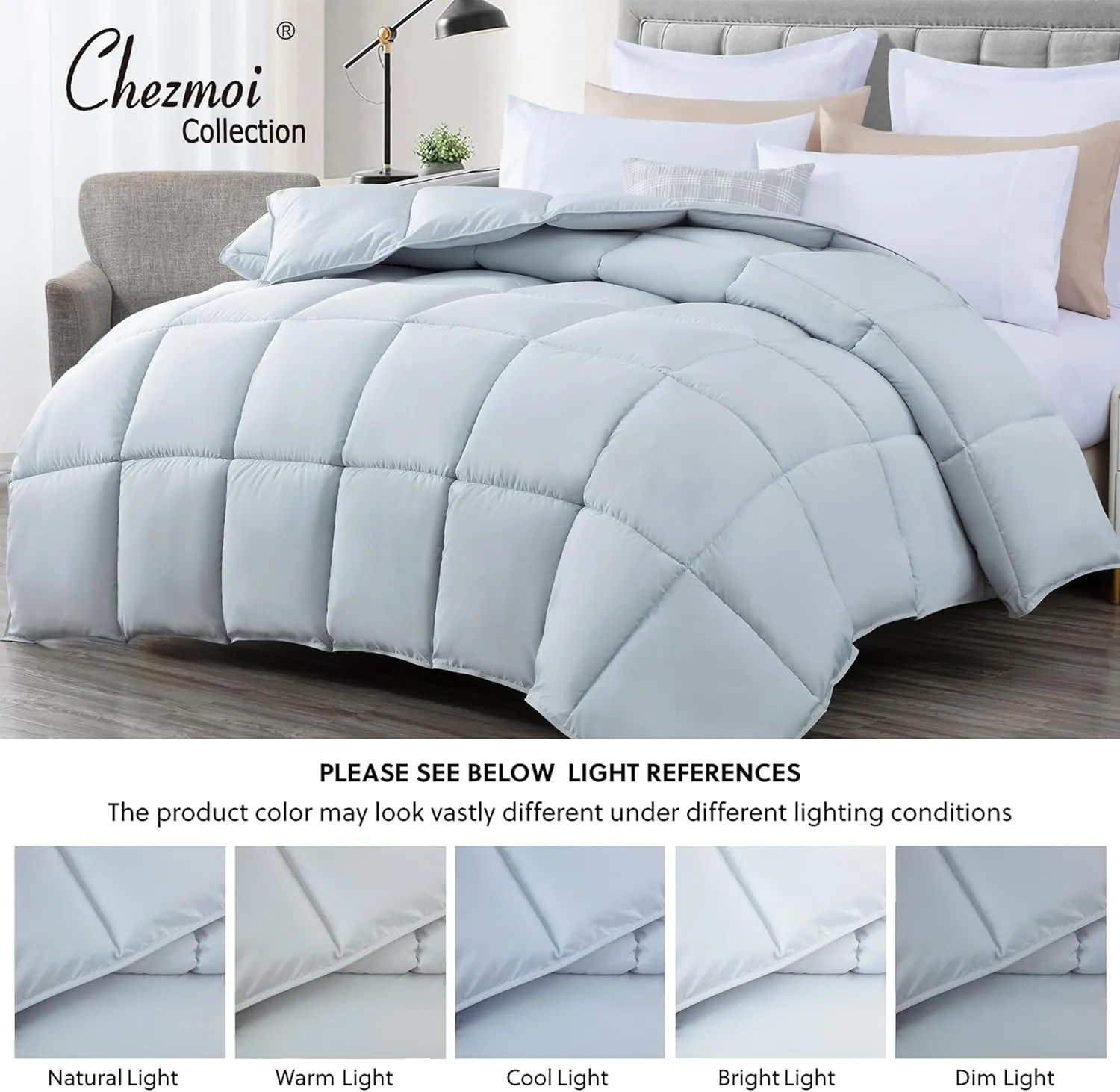 Chezmoi Collection All Season King Size Down Alternative Comforter - Plush Microfiber Fill - Box Stitch Quilted - Duvet Insert with Corner Tabs (Cal King/King, Silver Gray)
