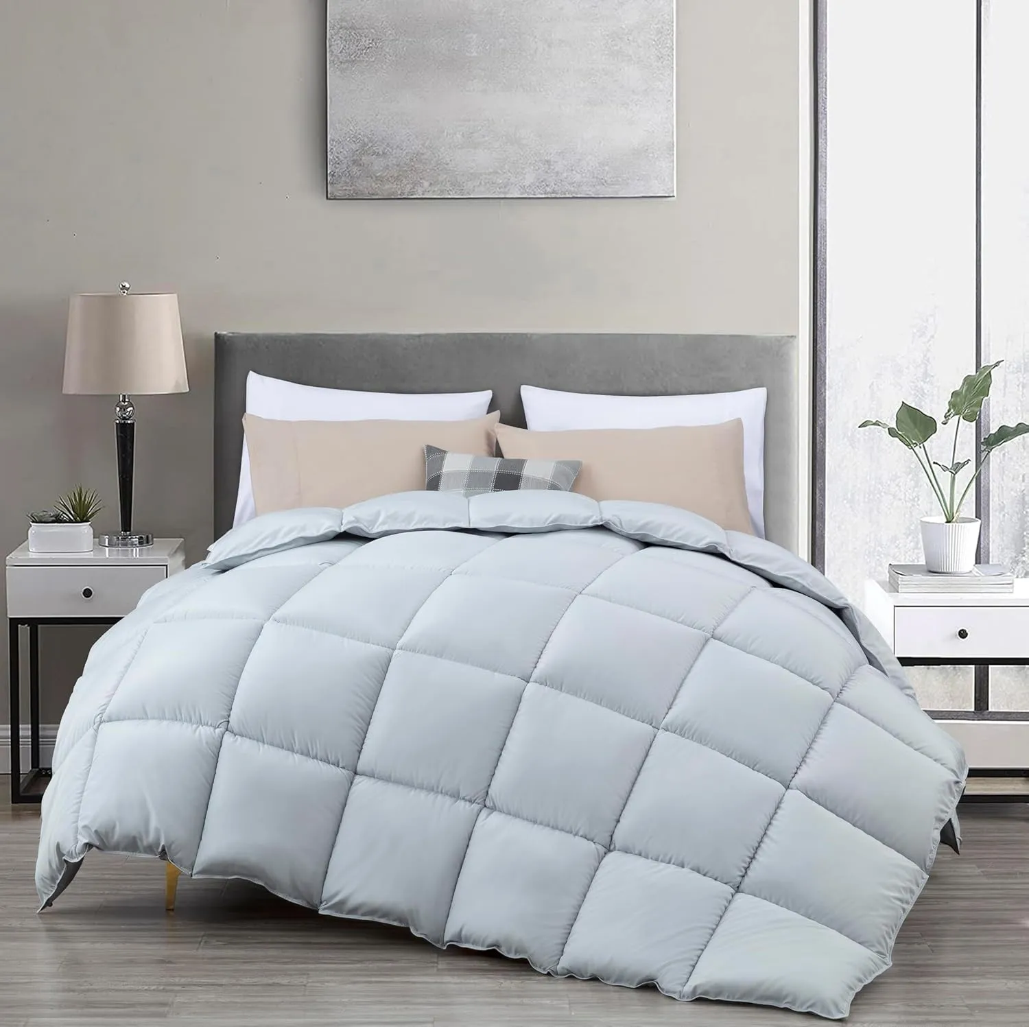 Chezmoi Collection All Season King Size Down Alternative Comforter - Plush Microfiber Fill - Box Stitch Quilted - Duvet Insert with Corner Tabs (Cal King/King, Silver Gray)