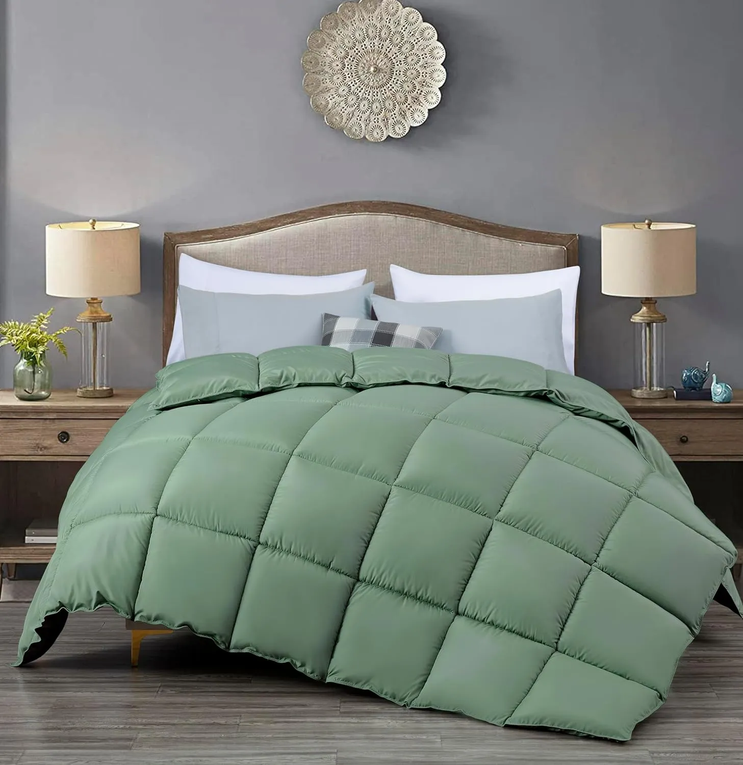 Chezmoi Collection All Season Oversized King Size Down Alternative Comforter - Plush Microfiber Fill - Box Stitch Quilted - Duvet Insert with Corner Tabs (Oversized King, Sage Green)