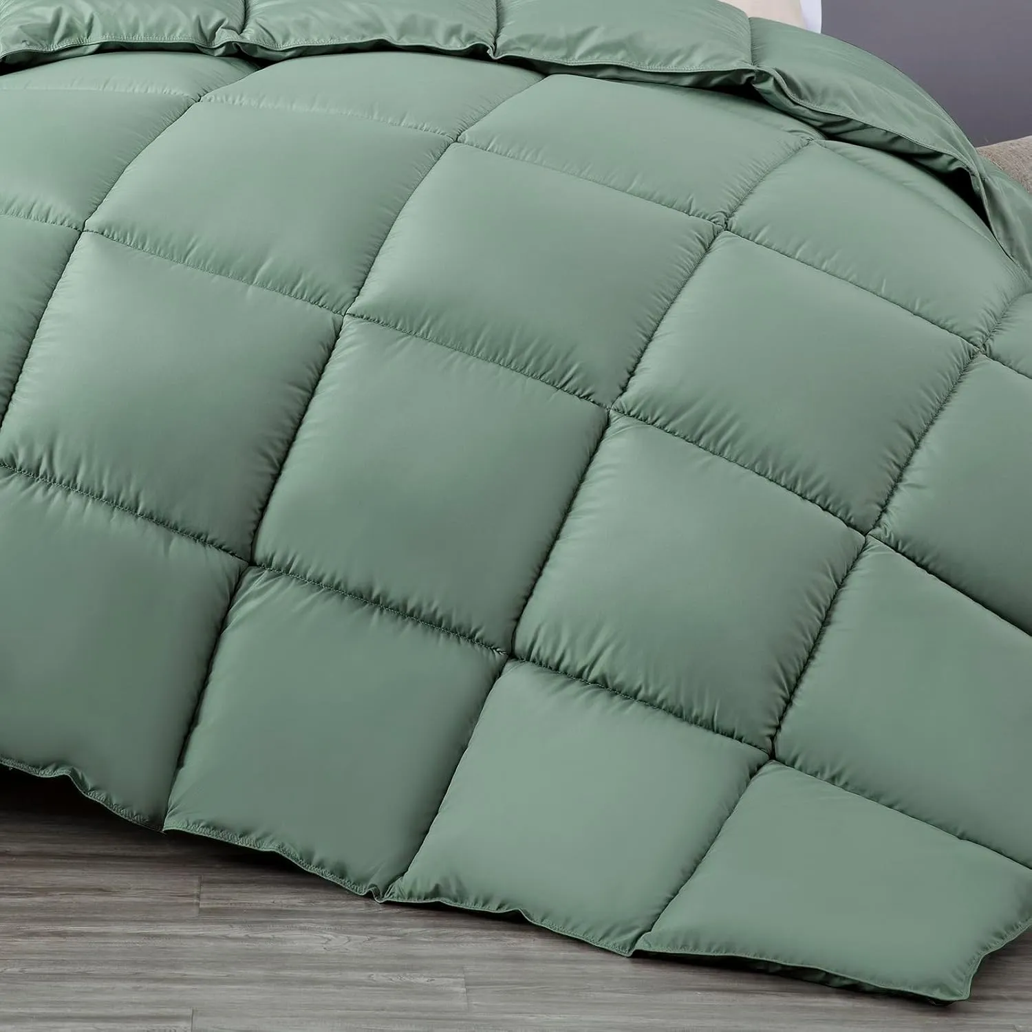 Chezmoi Collection All Season Oversized King Size Down Alternative Comforter - Plush Microfiber Fill - Box Stitch Quilted - Duvet Insert with Corner Tabs (Oversized King, Sage Green)