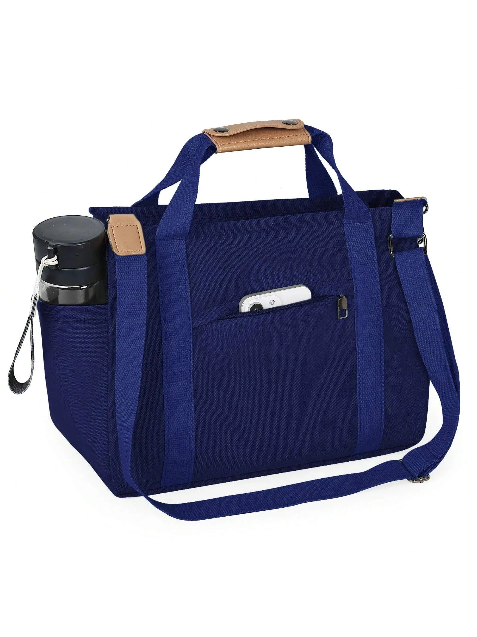 Chic Canvas Tote Bag with Pockets: Stylish Crossbody Shoulder Purse for Work and Travel