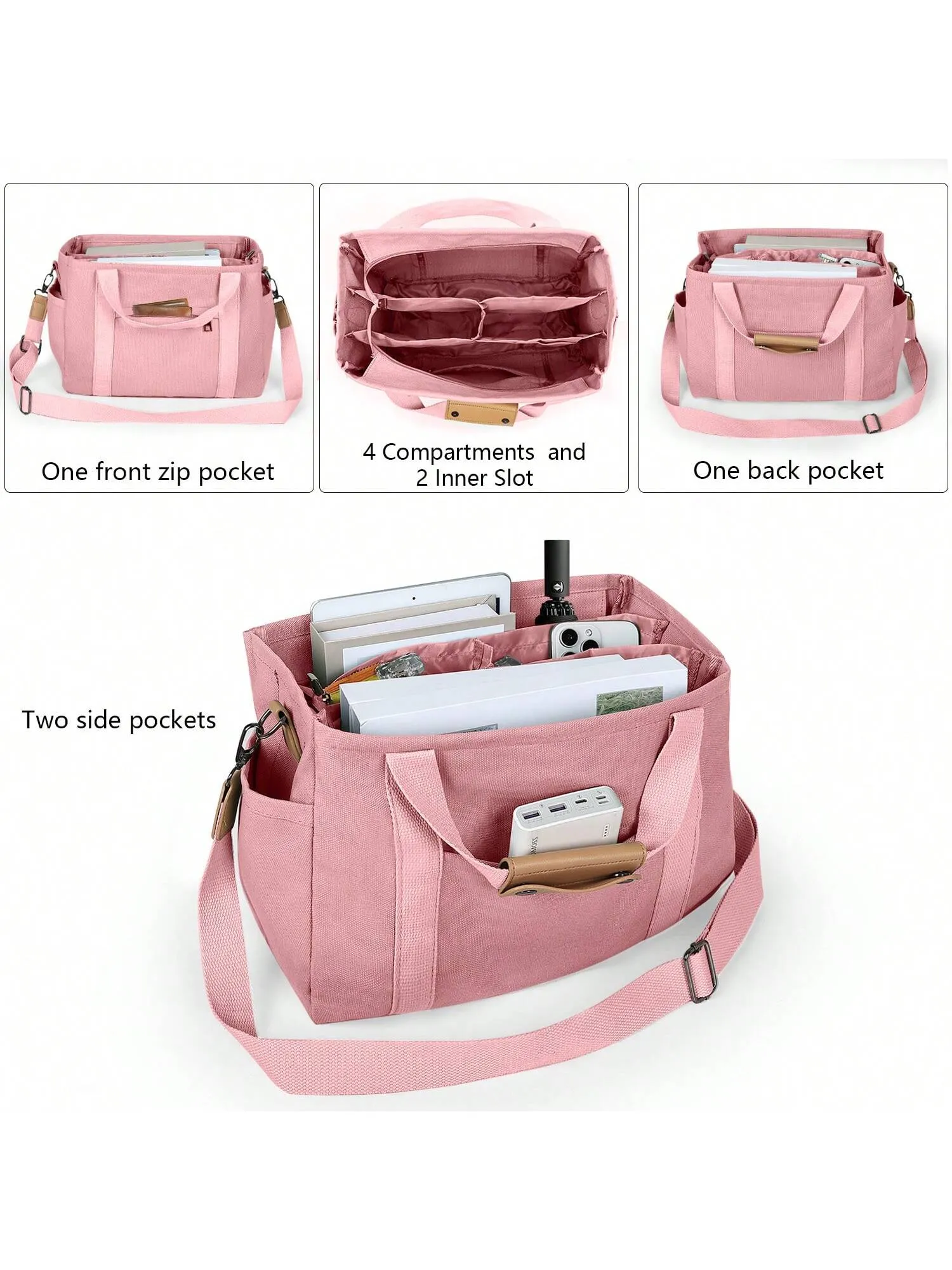 Chic Canvas Tote Bag with Pockets: Stylish Crossbody Shoulder Purse for Work and Travel