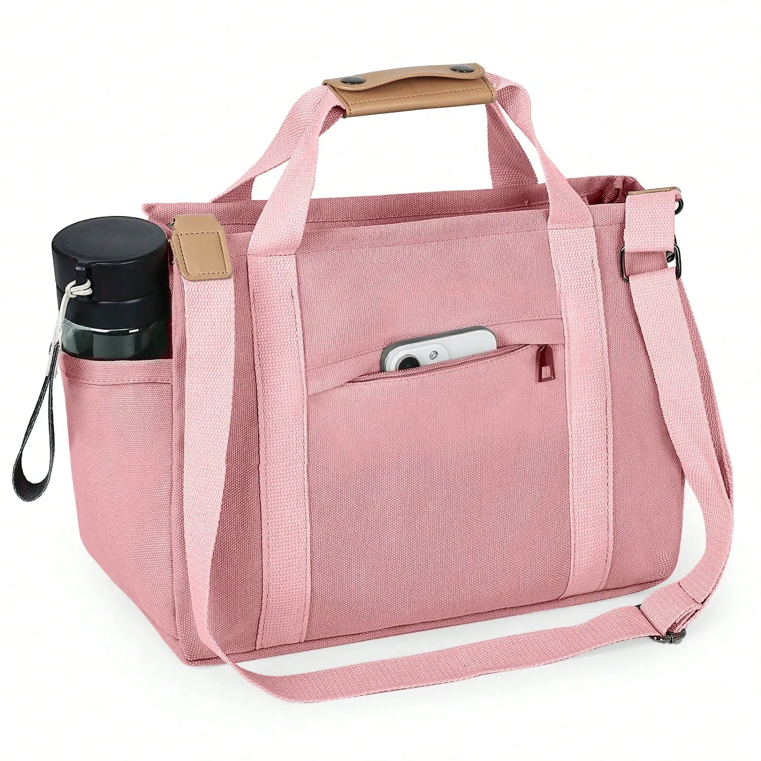 Chic Canvas Tote Bag with Pockets: Stylish Crossbody Shoulder Purse for Work and Travel