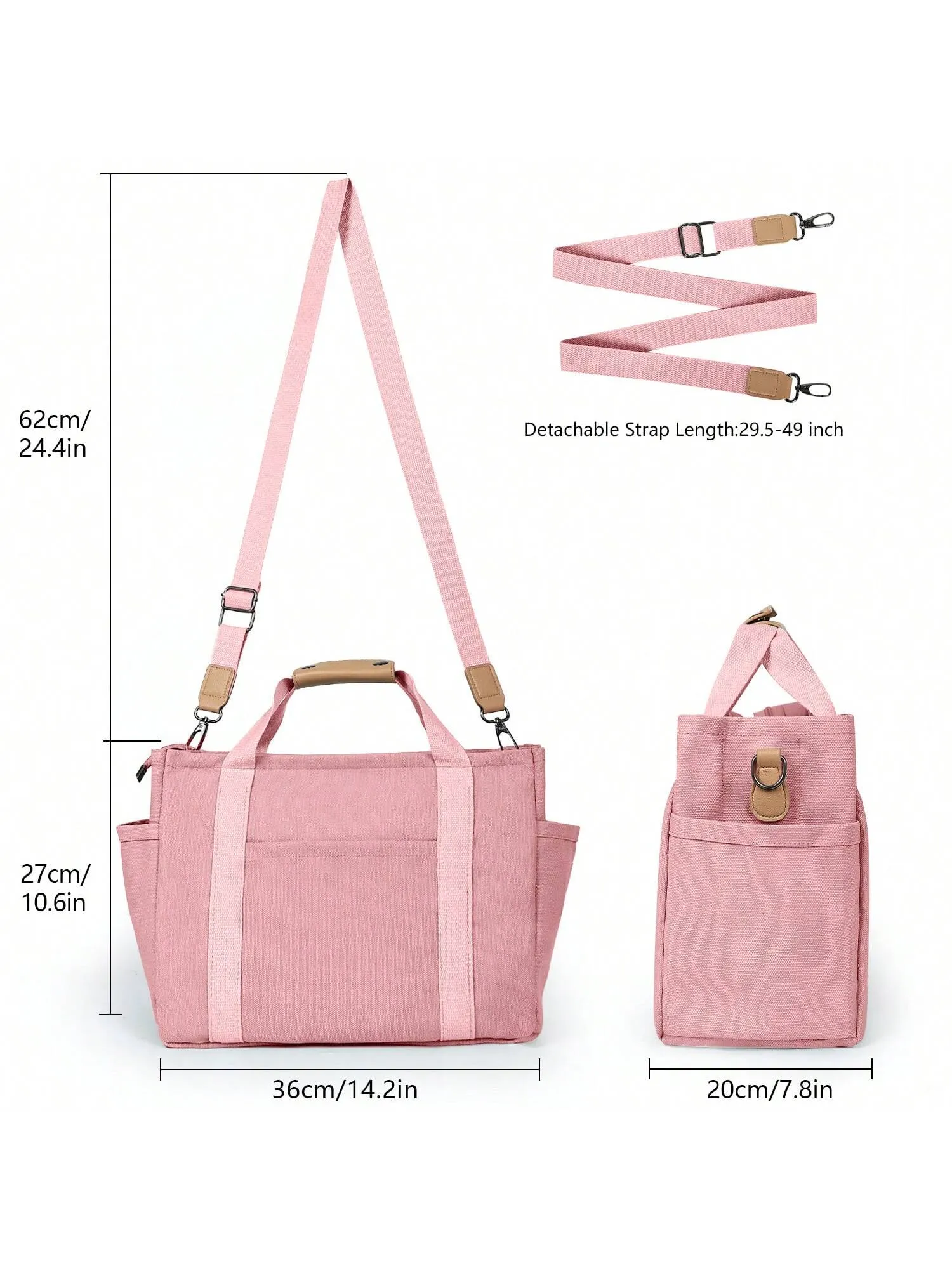 Chic Canvas Tote Bag with Pockets: Stylish Crossbody Shoulder Purse for Work and Travel