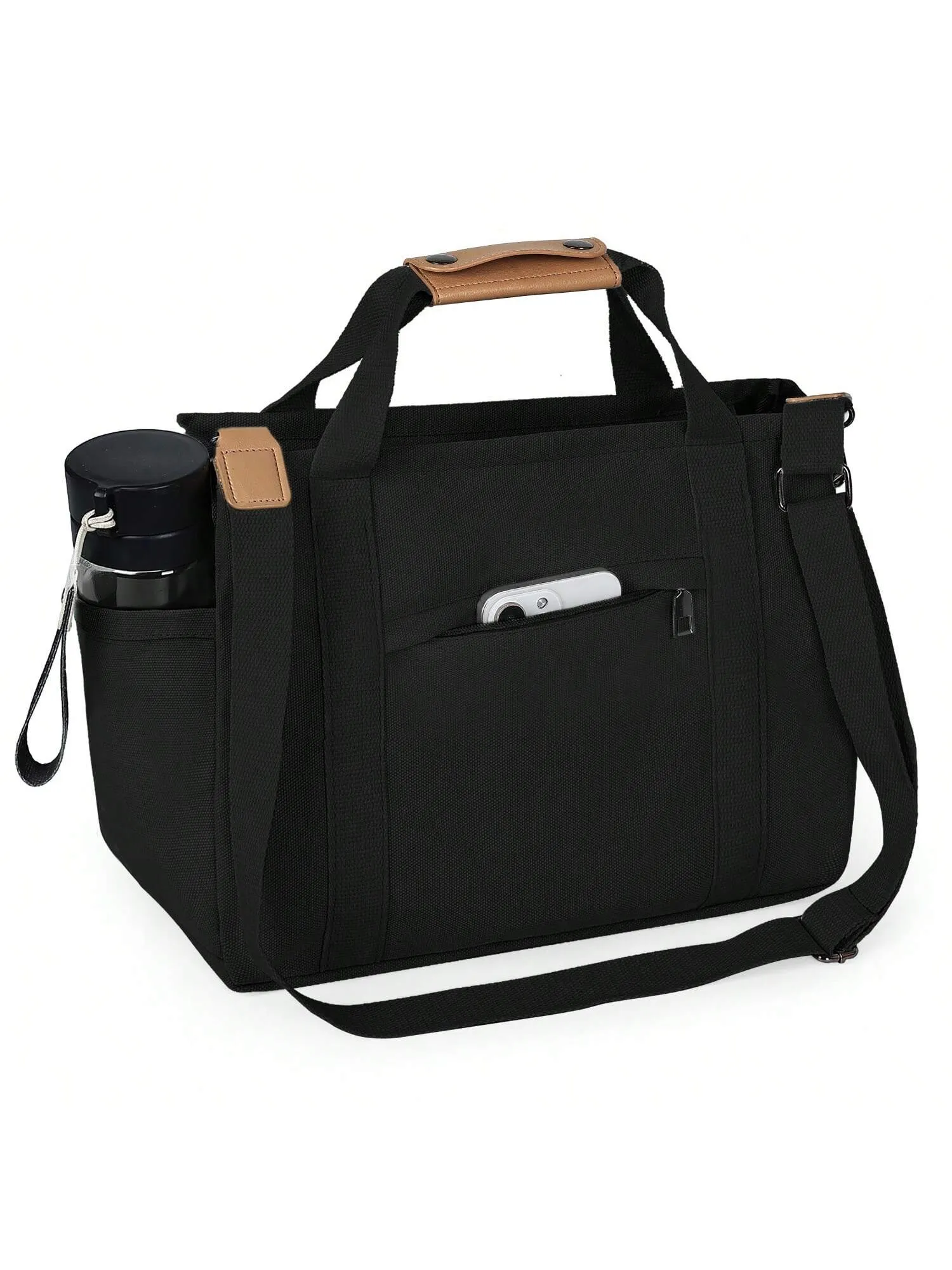 Chic Canvas Tote Bag with Pockets: Stylish Crossbody Shoulder Purse for Work and Travel
