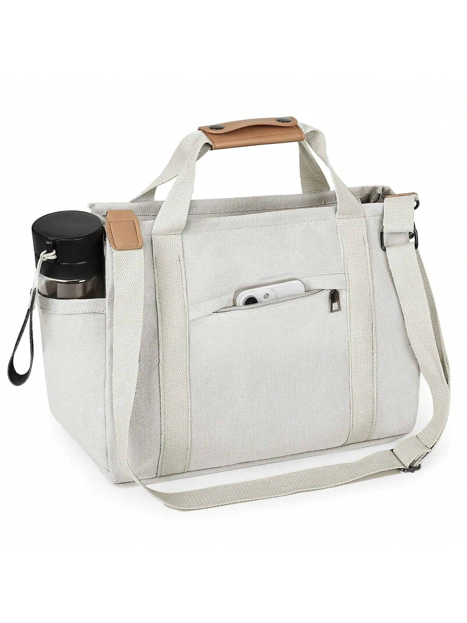 Chic Canvas Tote Bag with Pockets: Stylish Crossbody Shoulder Purse for Work and Travel