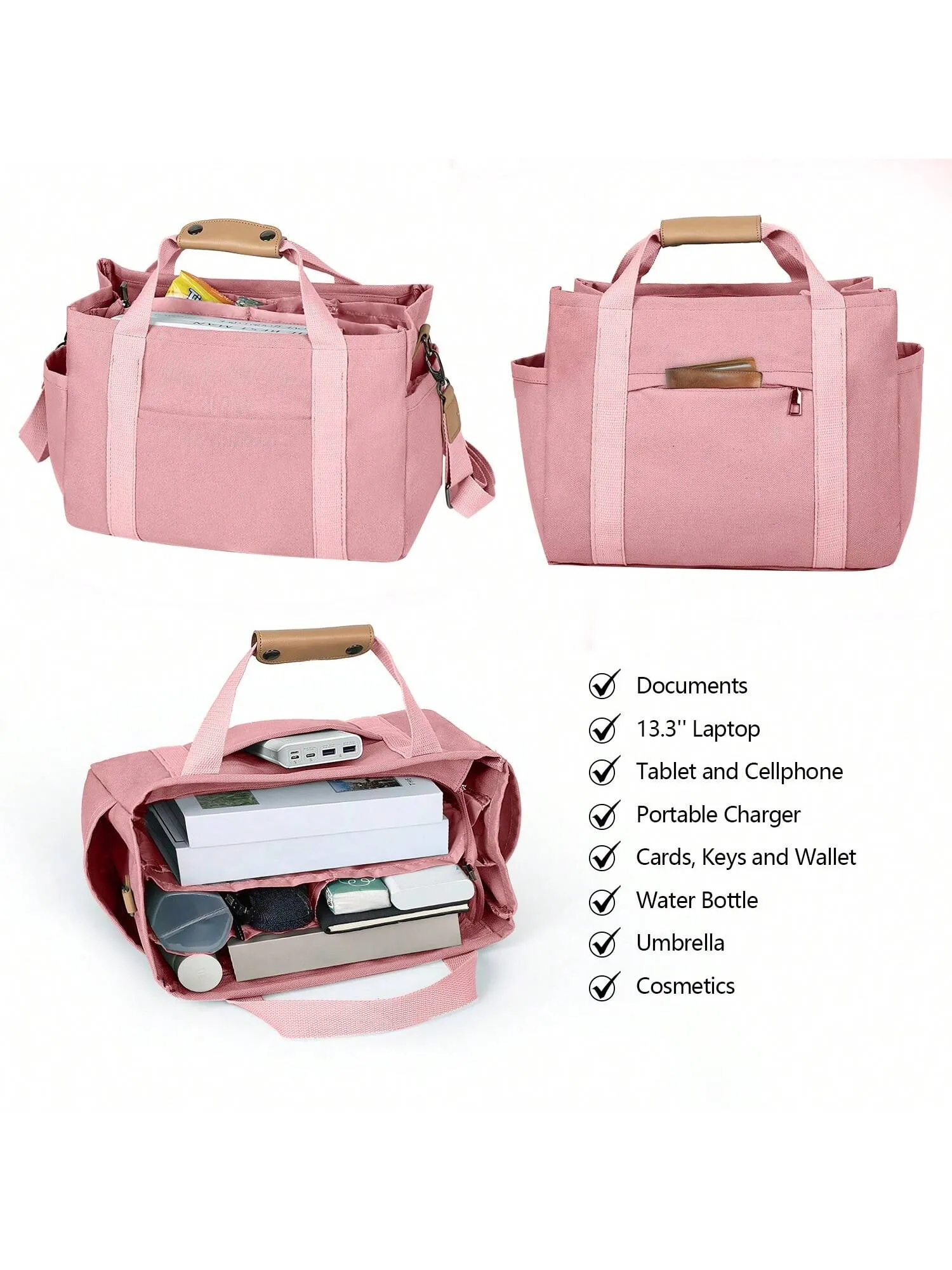 Chic Canvas Tote Bag with Pockets: Stylish Crossbody Shoulder Purse for Work and Travel