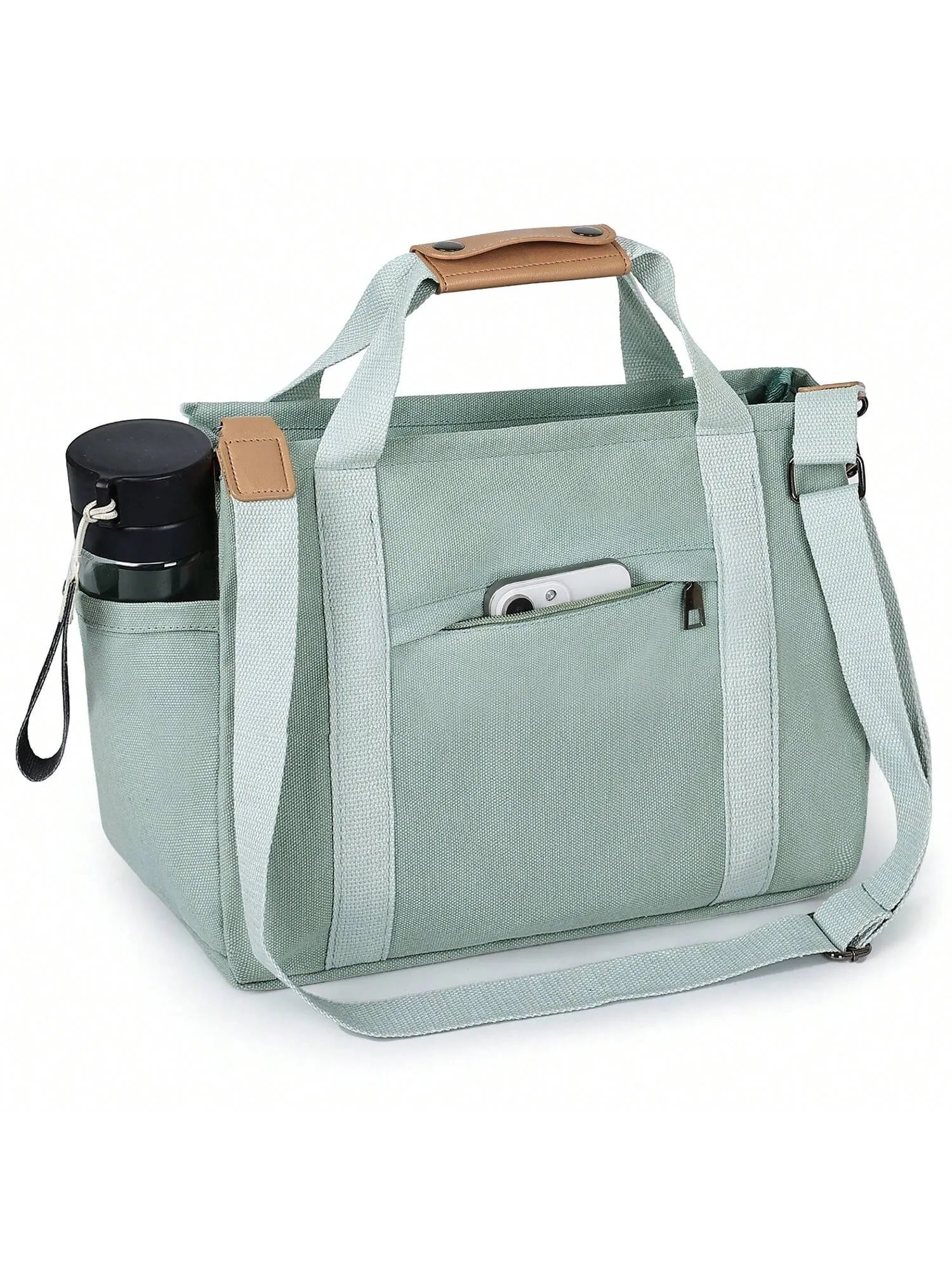 Chic Canvas Tote Bag with Pockets: Stylish Crossbody Shoulder Purse for Work and Travel