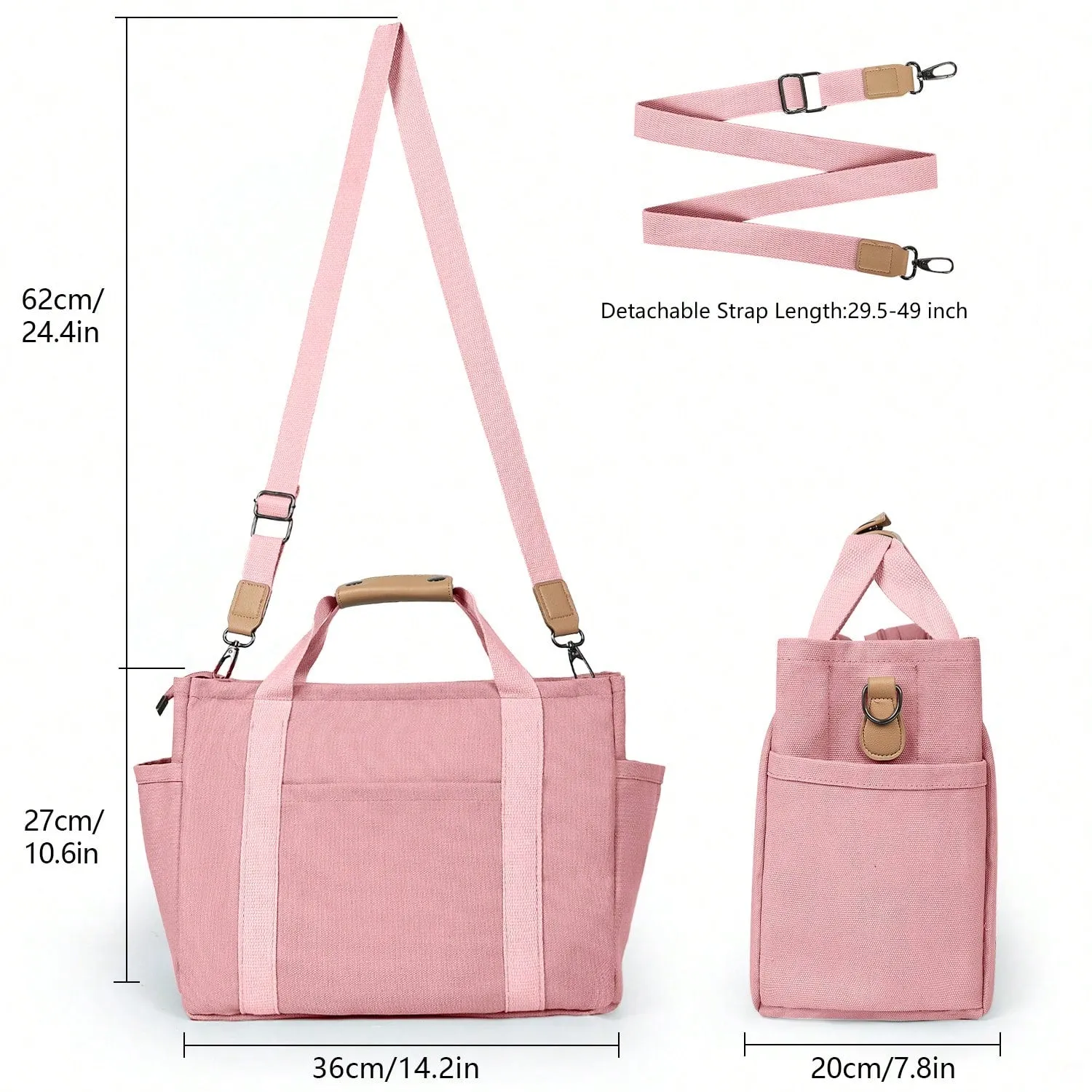 Chic Canvas Tote Bag with Pockets: Stylish Crossbody Shoulder Purse for Work and Travel