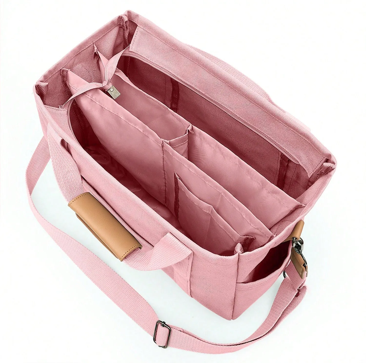 Chic Canvas Tote Bag with Pockets: Stylish Crossbody Shoulder Purse for Work and Travel