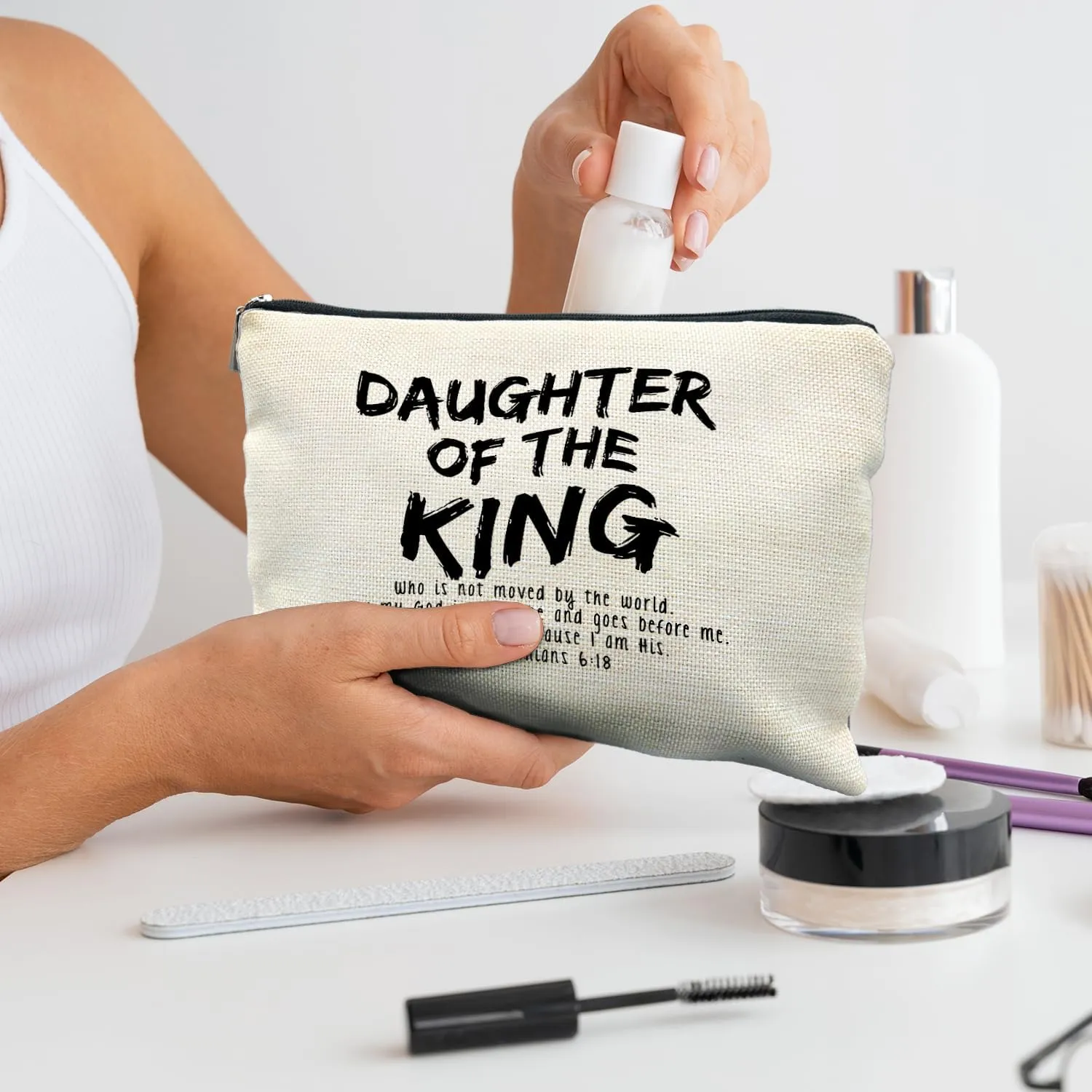 christian makeup bag Cosmetic Bag, adult baptism gifts for women, Daughter of the king makeup bag, bible verse makeup bag, christian gifts for women faith, corinthions 6 18