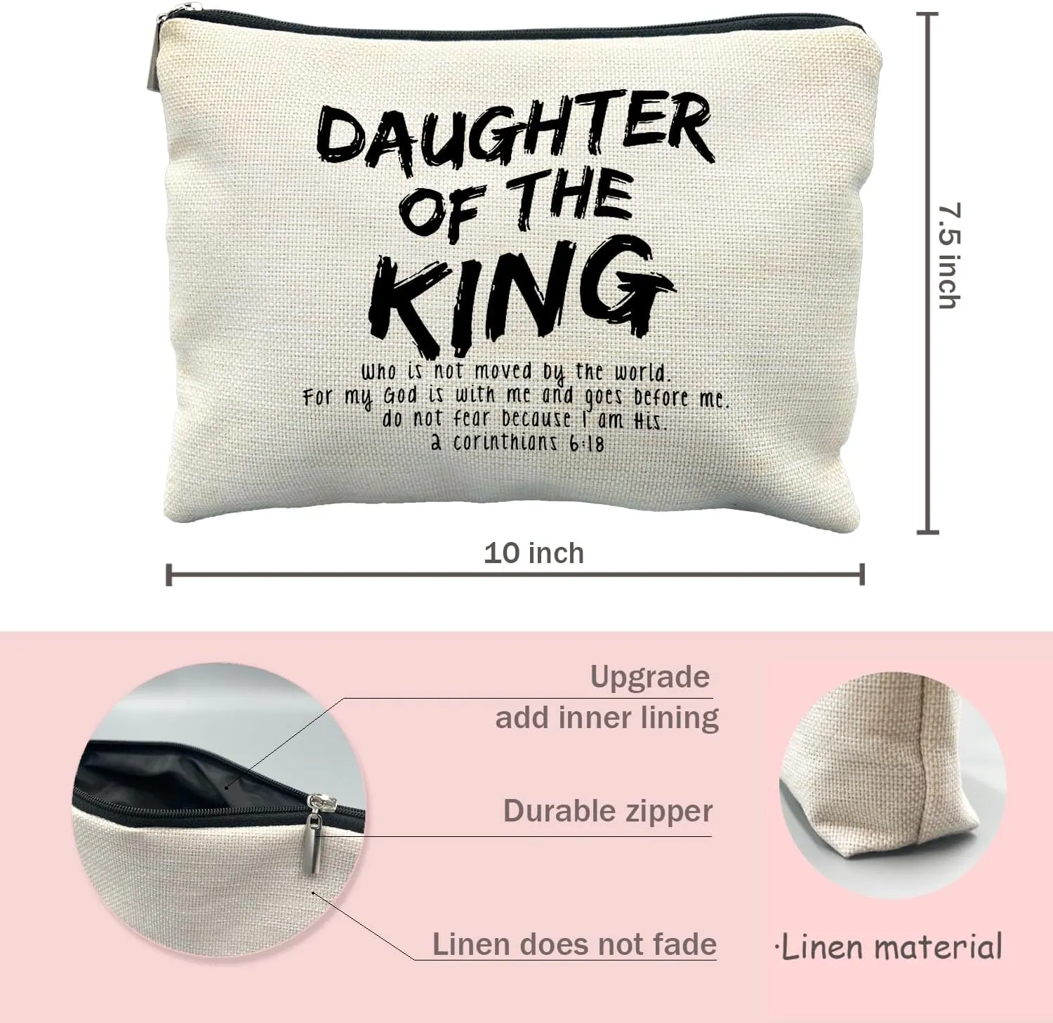 christian makeup bag Cosmetic Bag, adult baptism gifts for women, Daughter of the king makeup bag, bible verse makeup bag, christian gifts for women faith, corinthions 6 18