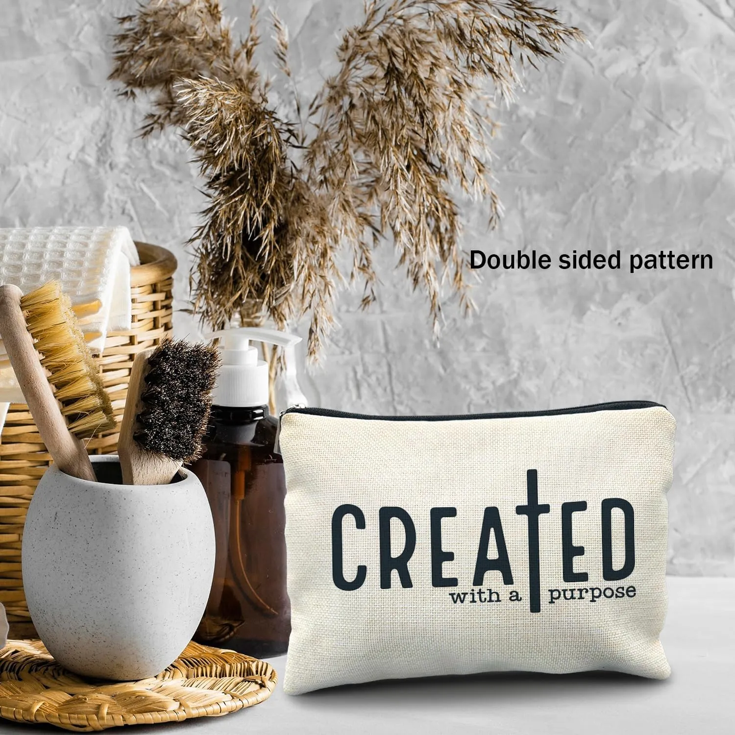 Christian Makeup Bag, Jesus Bible Bag, Off-White Letter Print, Durable & Easy to Clean, Scratch-Resistant Lining, 10" x 7.5" x 10", Makeup Cosmetic Bag for Women (Christian)