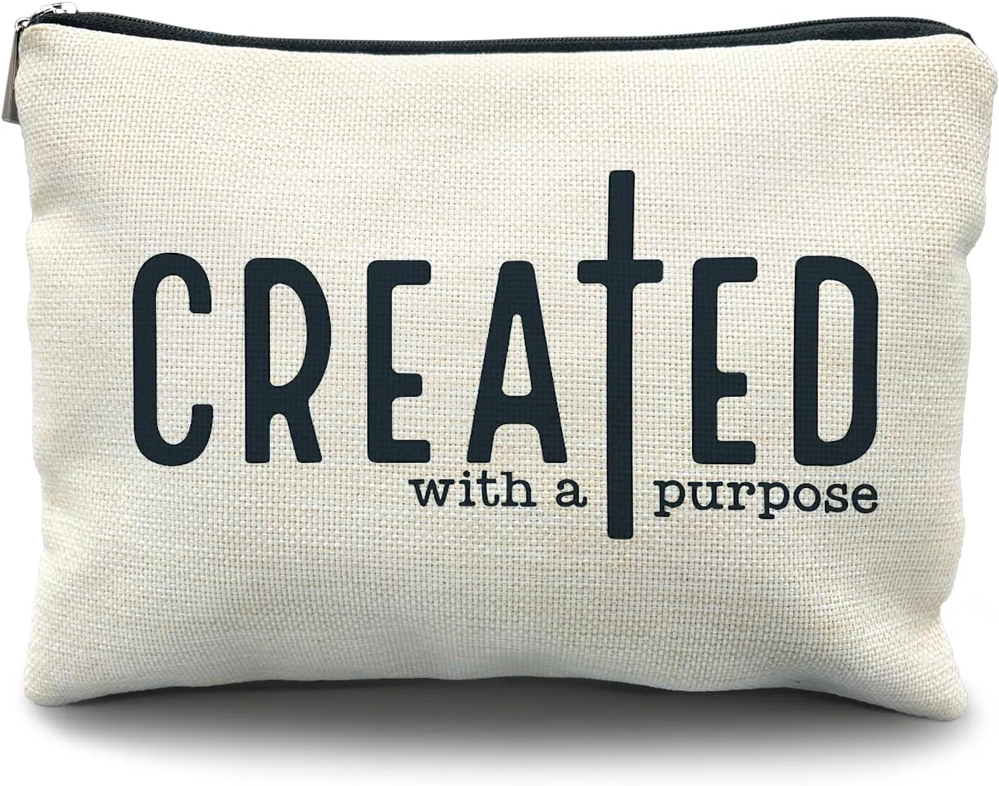 Christian Makeup Bag, Jesus Bible Bag, Off-White Letter Print, Durable & Easy to Clean, Scratch-Resistant Lining, 10" x 7.5" x 10", Makeup Cosmetic Bag for Women (Christian)