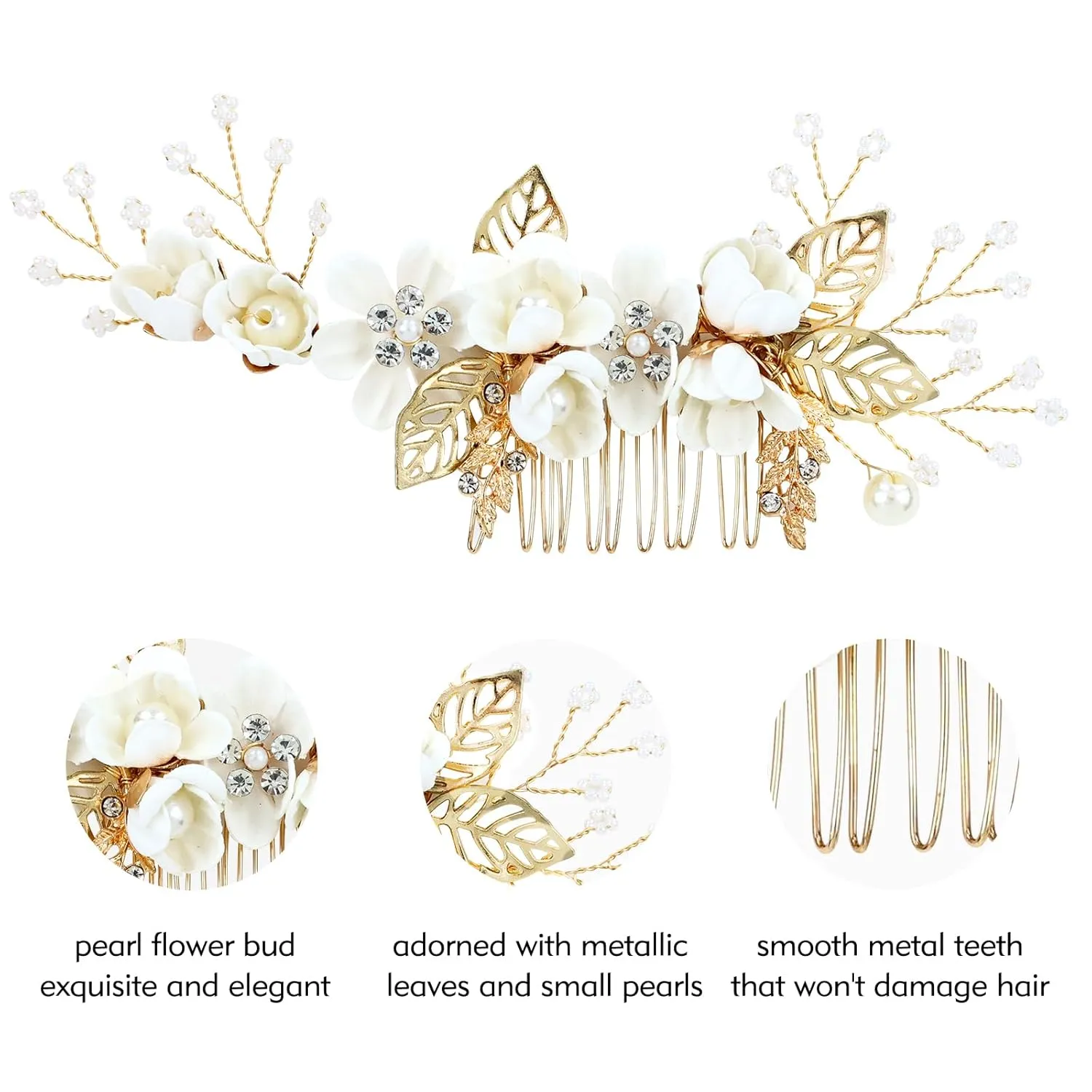 Cinaci 18 Pieces Bridal Wedding Party Prom Pearl Rhinestone White Flower Hair Side Combs Slides U-shaped Flower Hair Pins Twist Spiral Hairpins Floral Headpieces for Brides Bridesmaids Women Girls