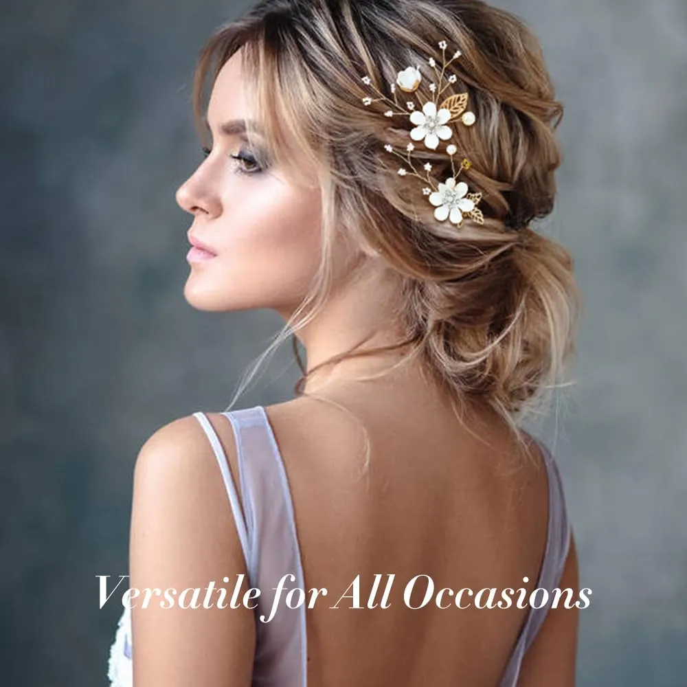 Cinaci 18 Pieces Bridal Wedding Party Prom Pearl Rhinestone White Flower Hair Side Combs Slides U-shaped Flower Hair Pins Twist Spiral Hairpins Floral Headpieces for Brides Bridesmaids Women Girls