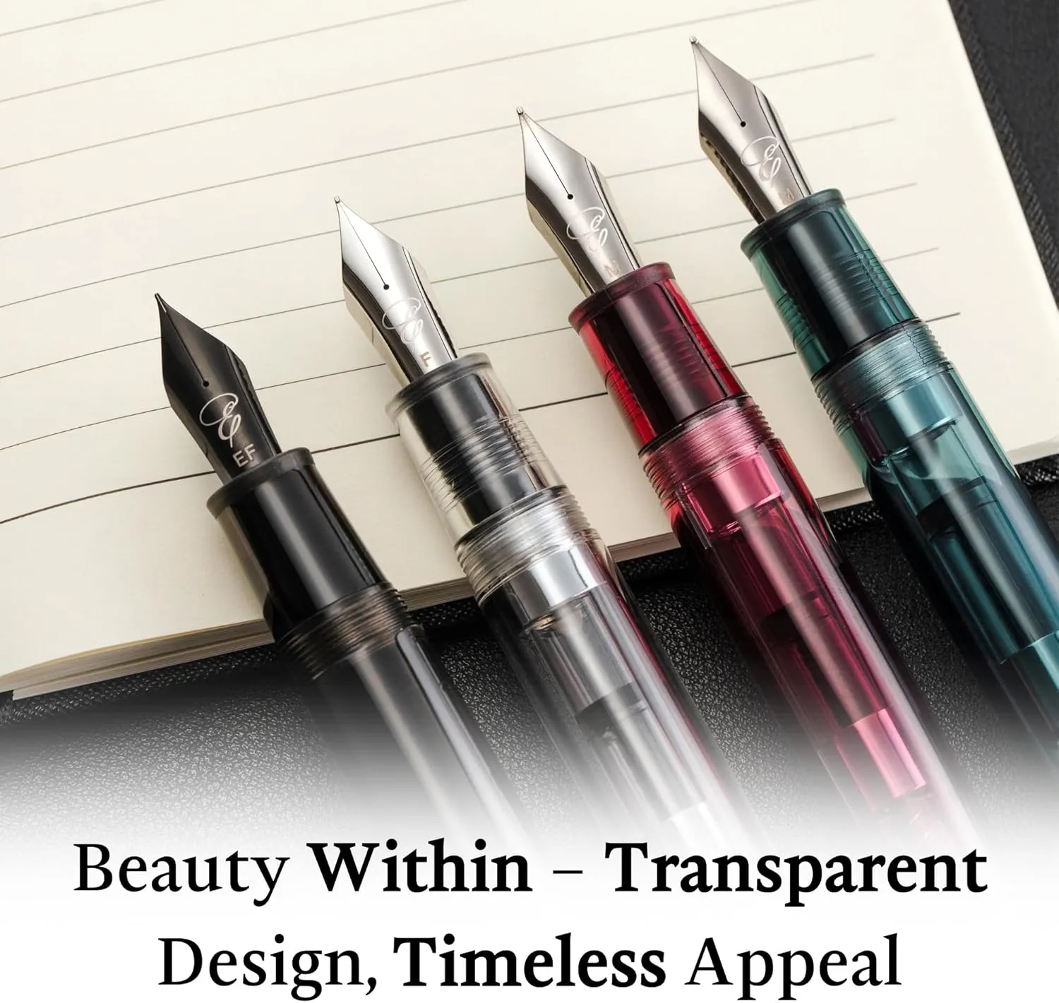 Clarity Transparent Fountain Pen Set – Available in 3 Nib Sizes and 4 Colors, Includes Ink Converter, Elegant Gift Box, – Premium Quality Writing Instrument, 1 Year International Warranty