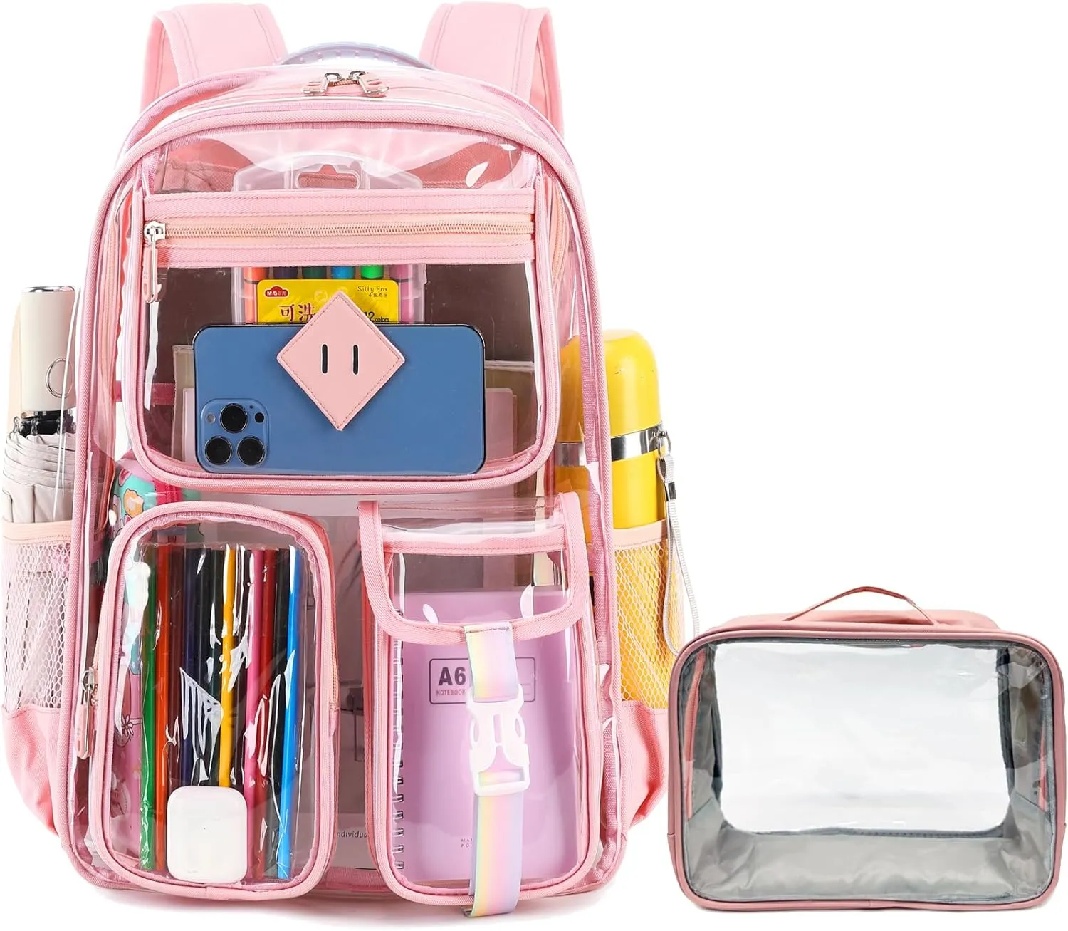 Clear Backpack for Girls, Transparent Kids Backpack for School Stadium Approved, Heavy Duty See Through Bookbag for Women with Clear Bag